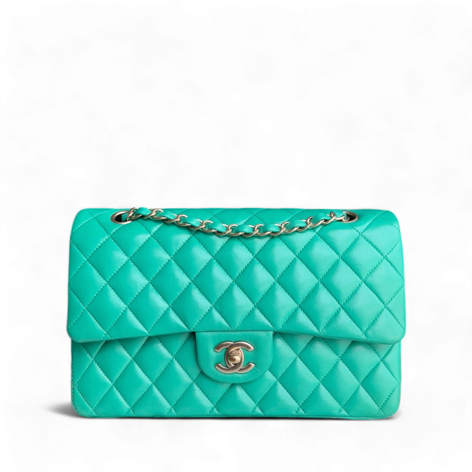 Chanel Classic Flap Medium - Quilted Lambskin Green Blue Gold Hardware Series 18