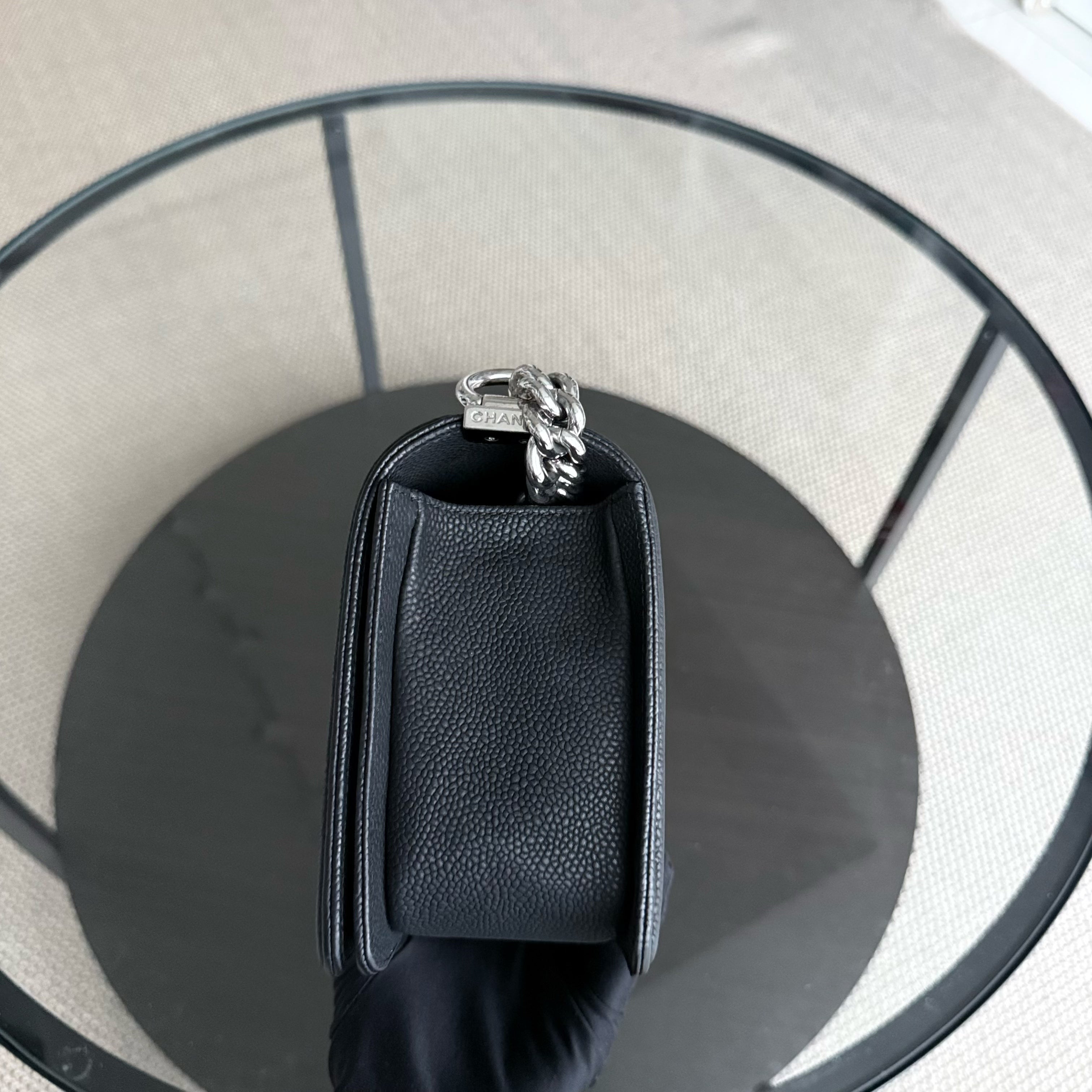 Chanel Boy Medium - 25CM Caviar Iridescent Grained Calfskin Black Silver Hardware Series 17
