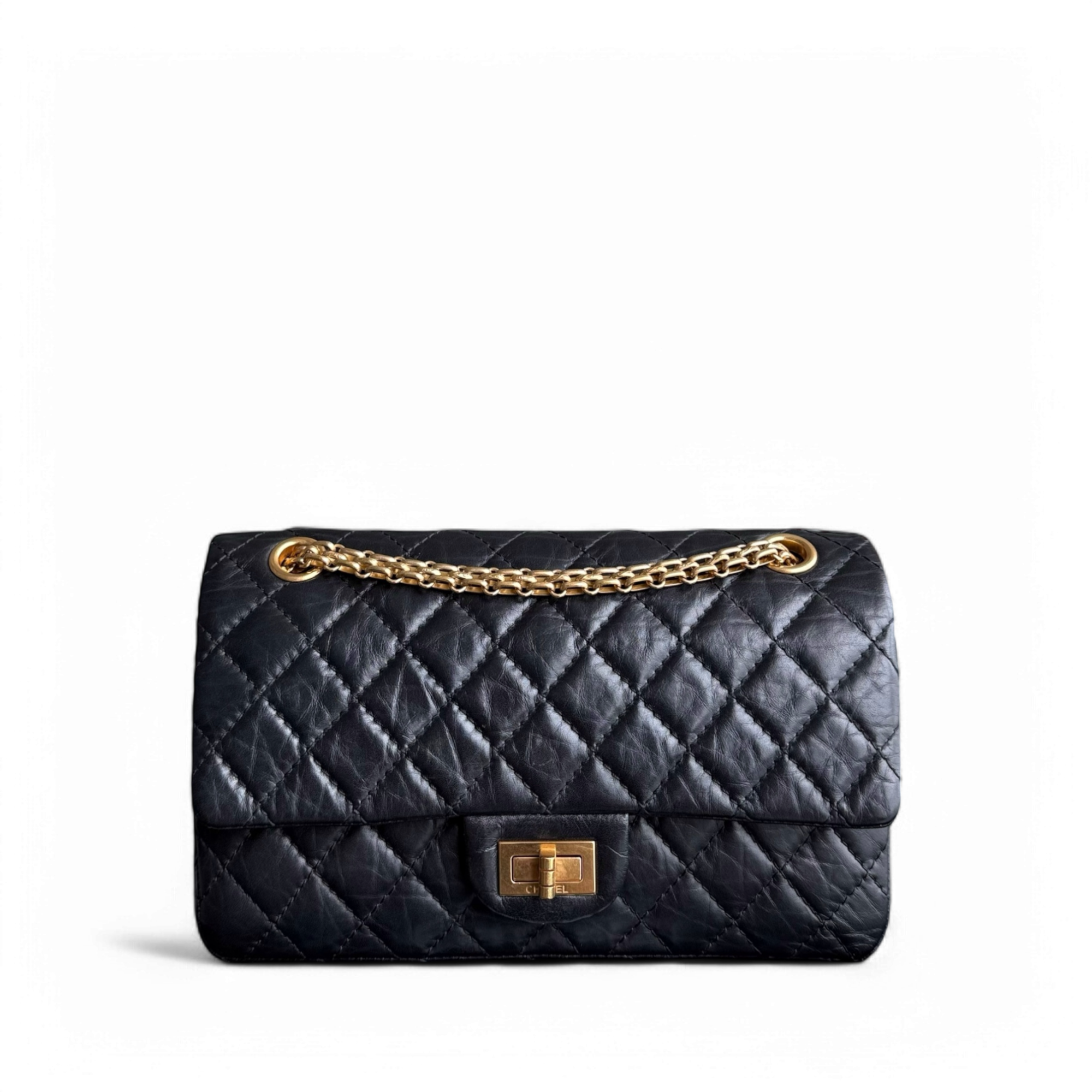 Chanel 2.55 Reissue 255 - 24CM Small Quilted Aged Calfskin Black Aged Gold Hardware Series 19