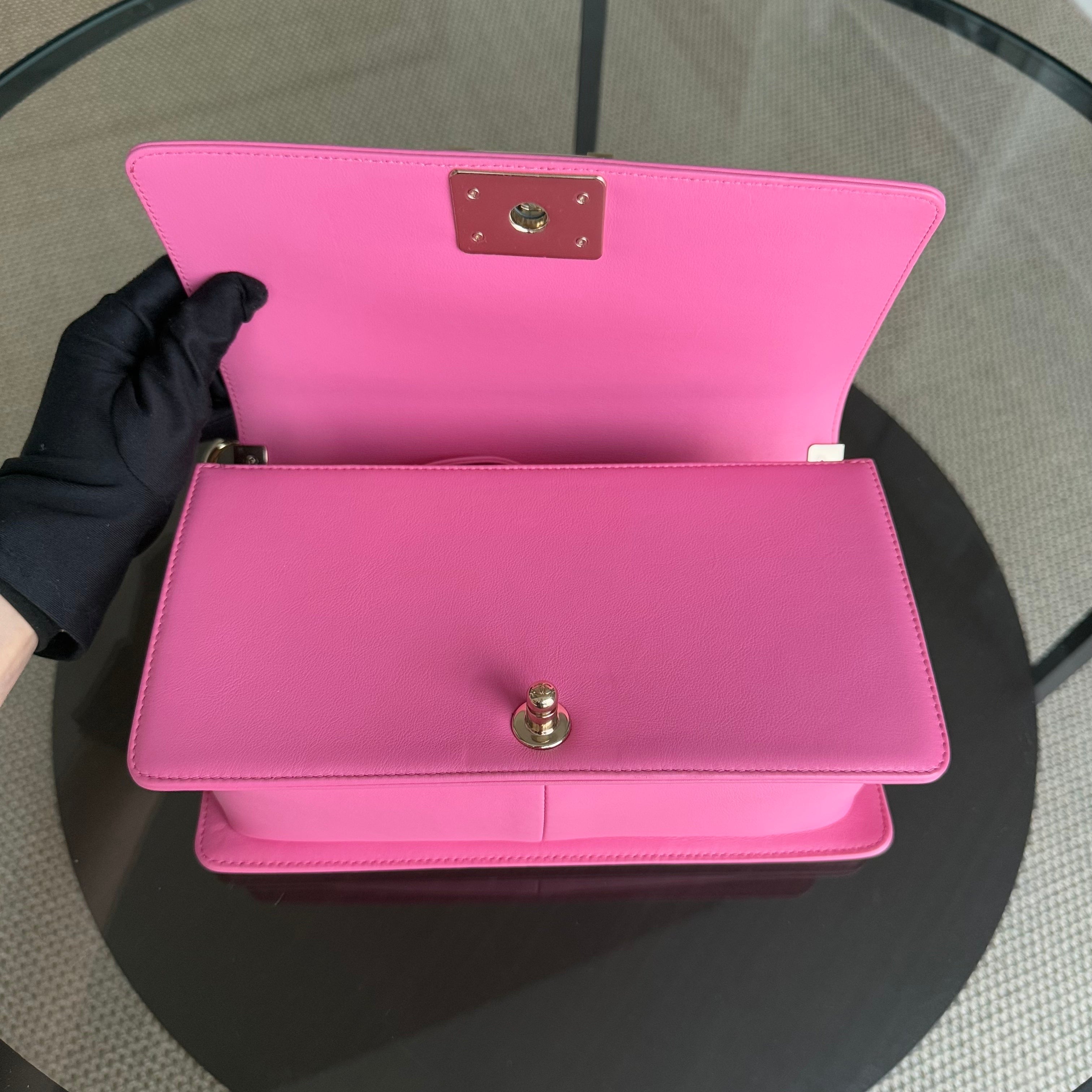 Chanel Boy Medium - Caflskin 25CM Quilted Pink Gold Hardware