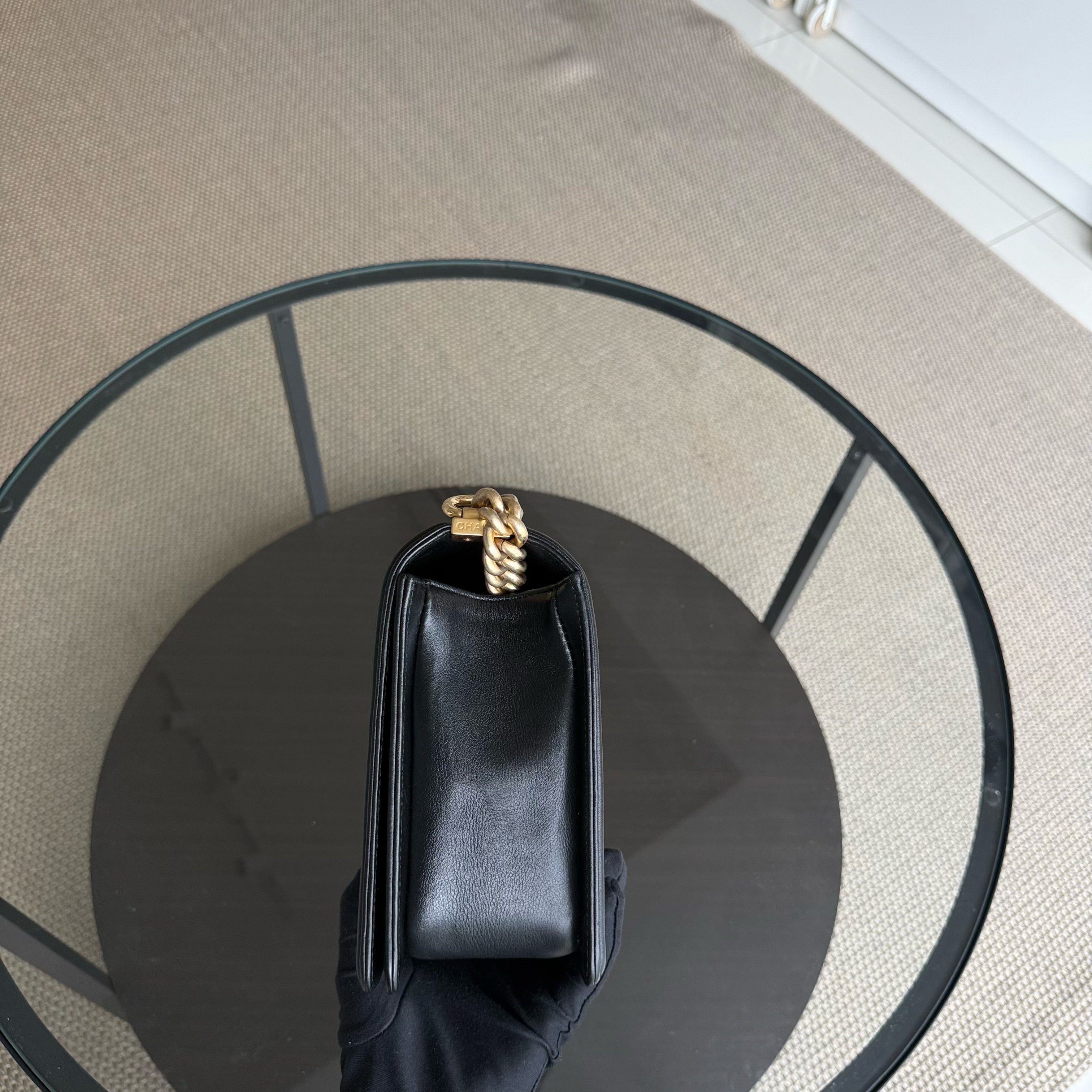 Chanel Boy New Medium - Calfskin 28CM Quilted Black Gold Hardware Series 20