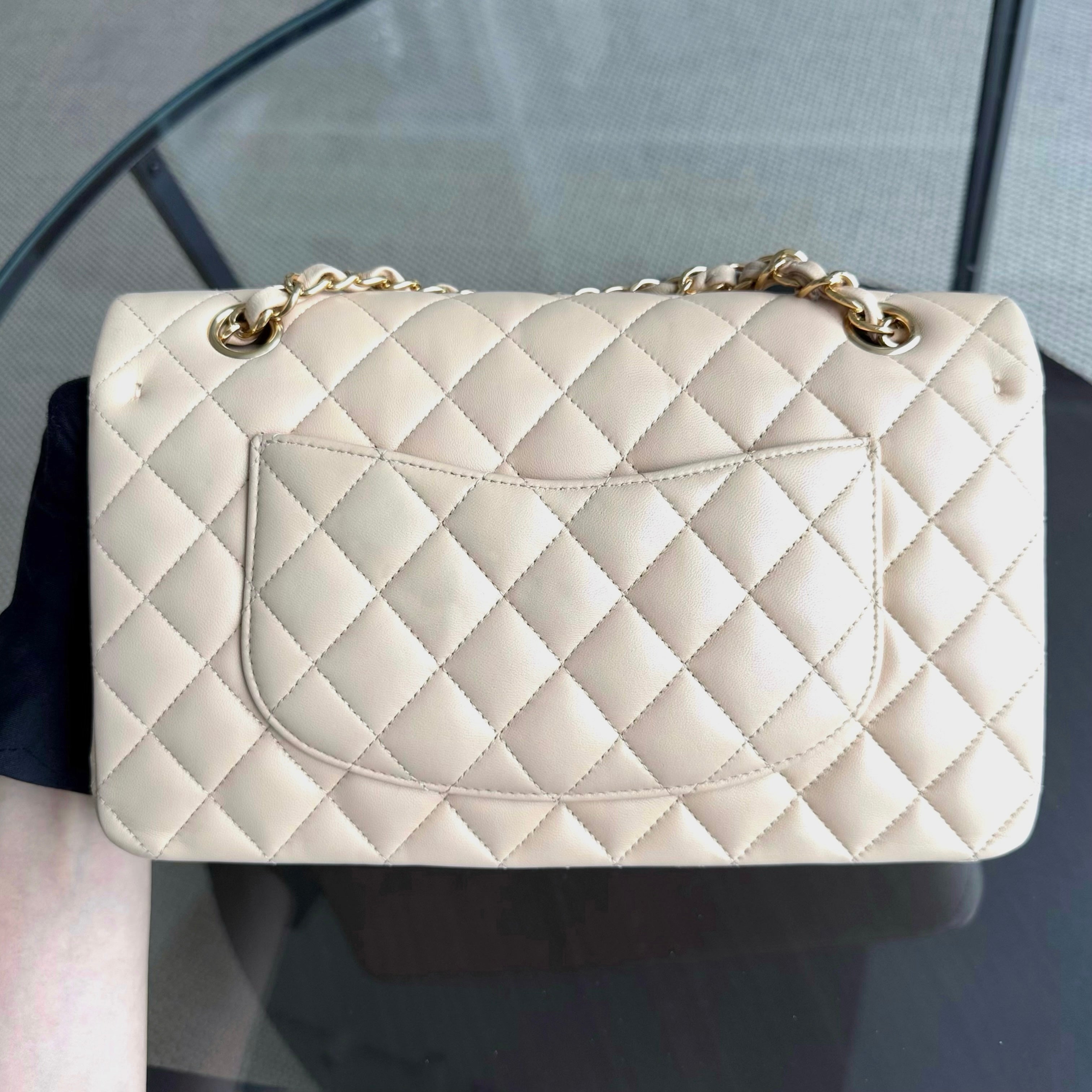 Chanel Classic Flap Medium - 25CM Quilted Lambskin Beige Gold Hardware Series 23