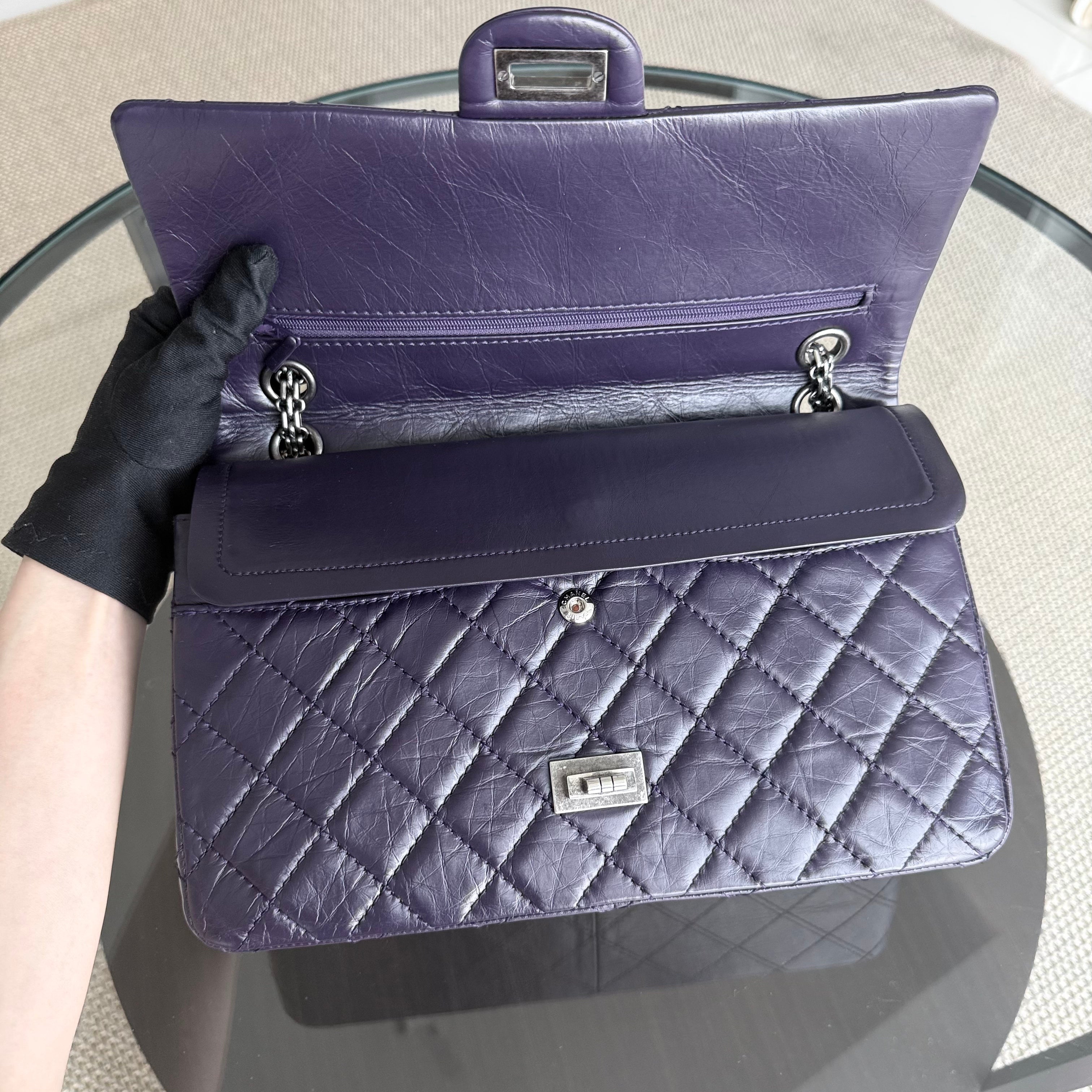 Chanel 2.55 Reissue 226 Medium - Quilted Aged Calfskin Dark Violet Purple Ruthenium Silver Hardware Series 17