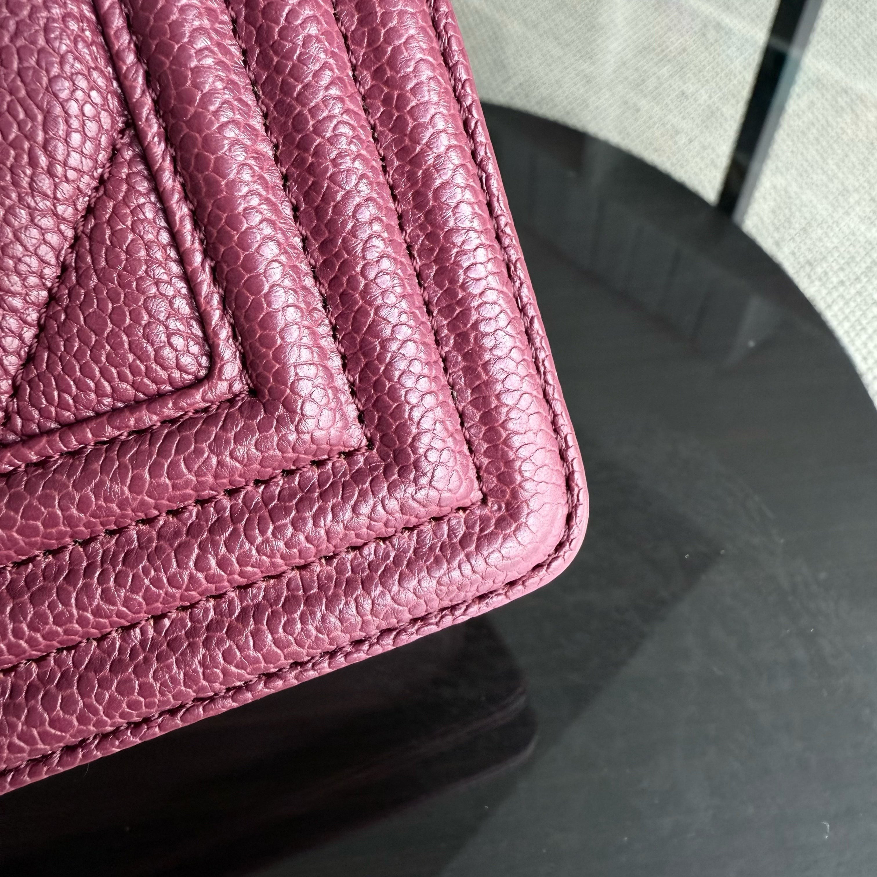 Chanel Boy Medium - Caviar 25CM Chevron Burgundy Gold Hardware Series 28