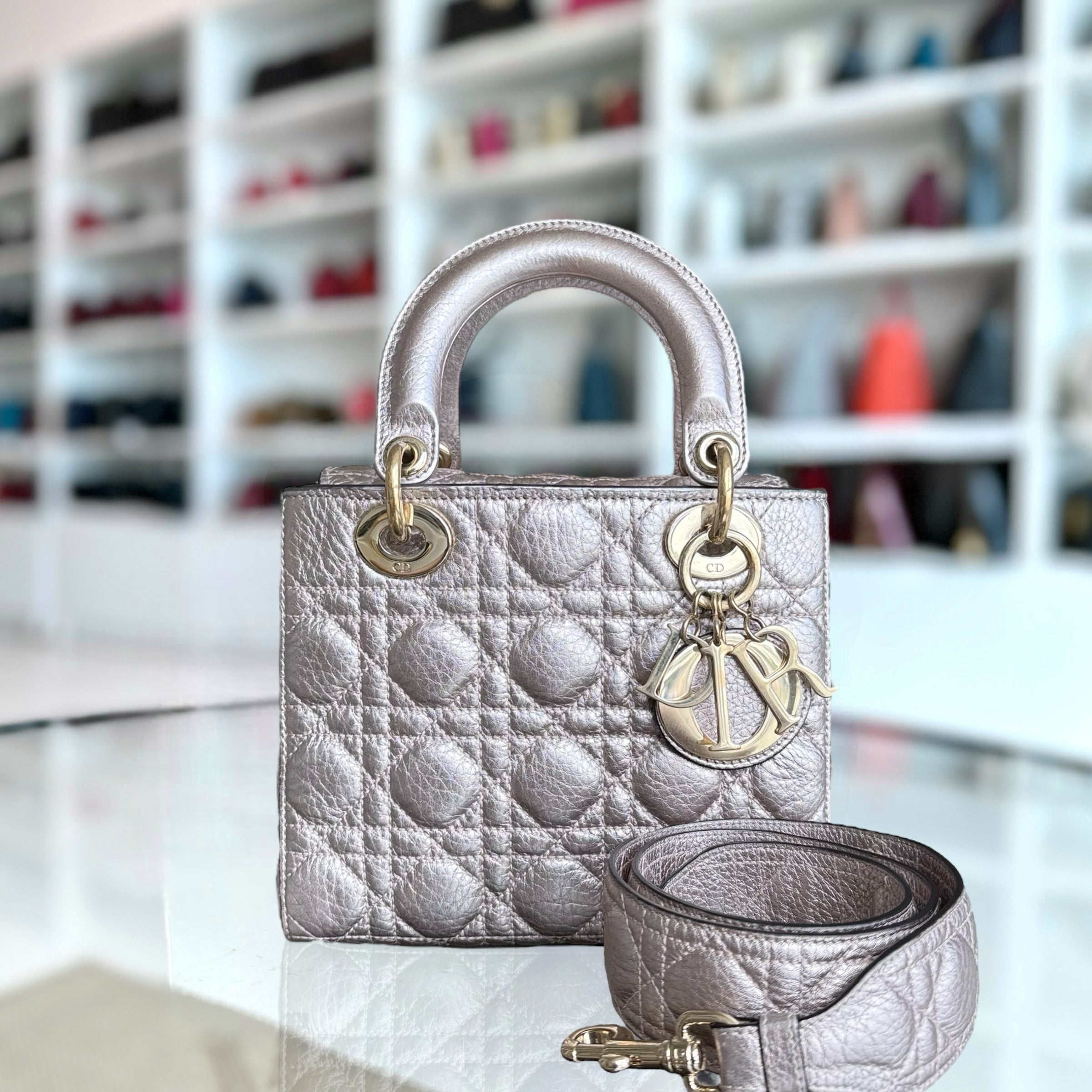 Dior Lady Small Flap - Quilted Calfskin Metallic Gold Hardware