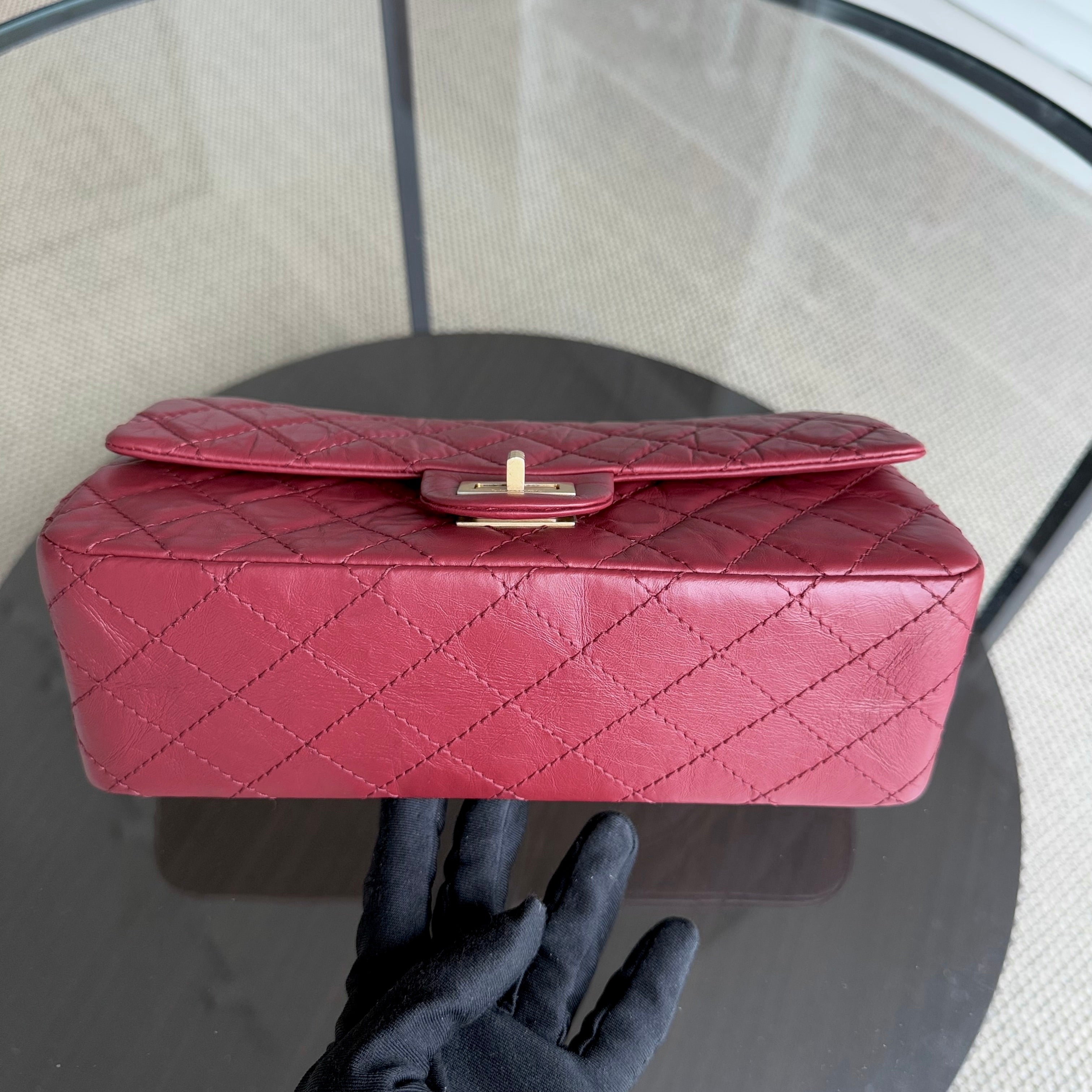 Chanel 2.55 Reissue 255 - 24CM Quilted Calfskin Dark Red Burgundy Gold Hardware Series 25