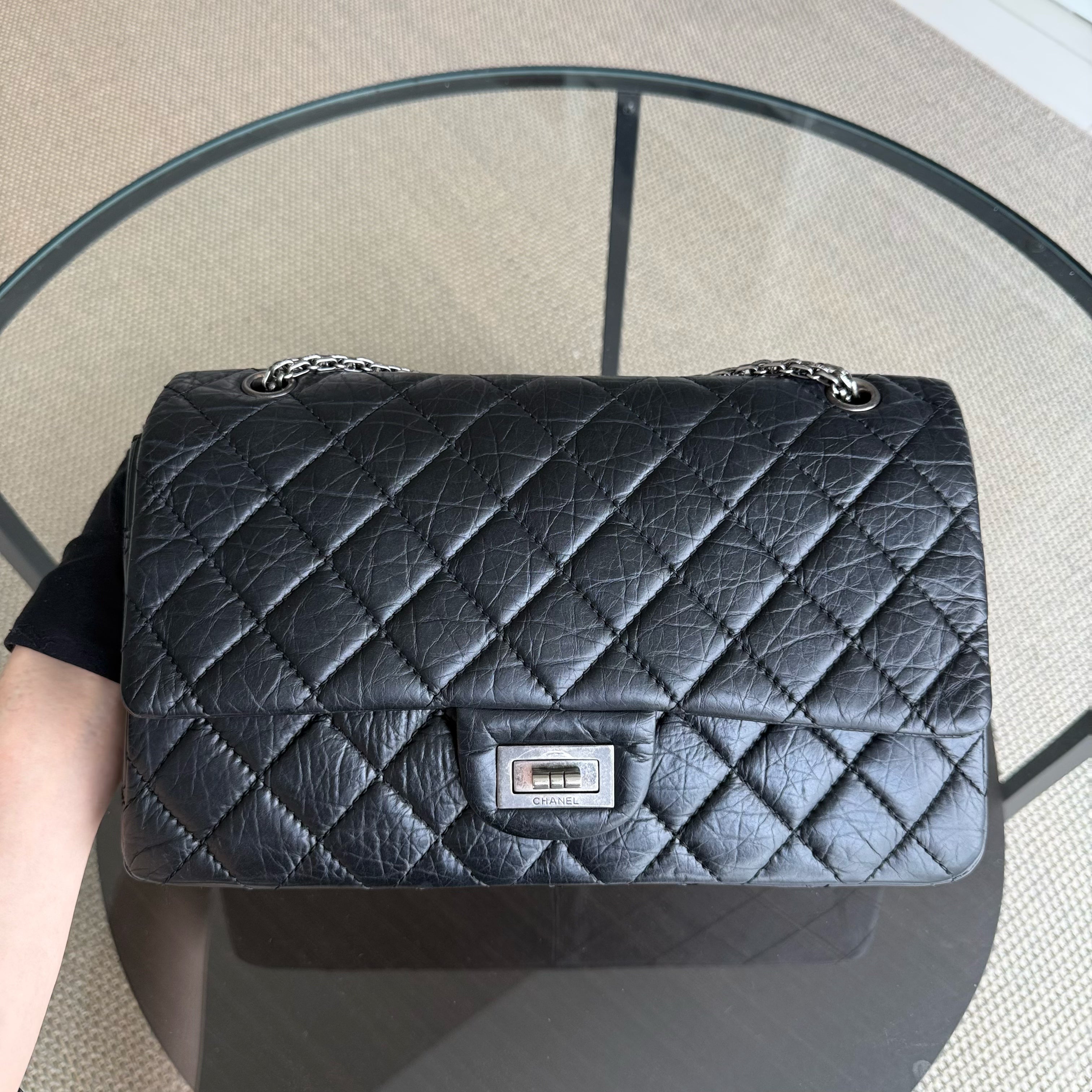 Chanel 2.55 Reissue 227 - Aged Calfskin Quilted Black Ruthenium Silver Hardware Series 13