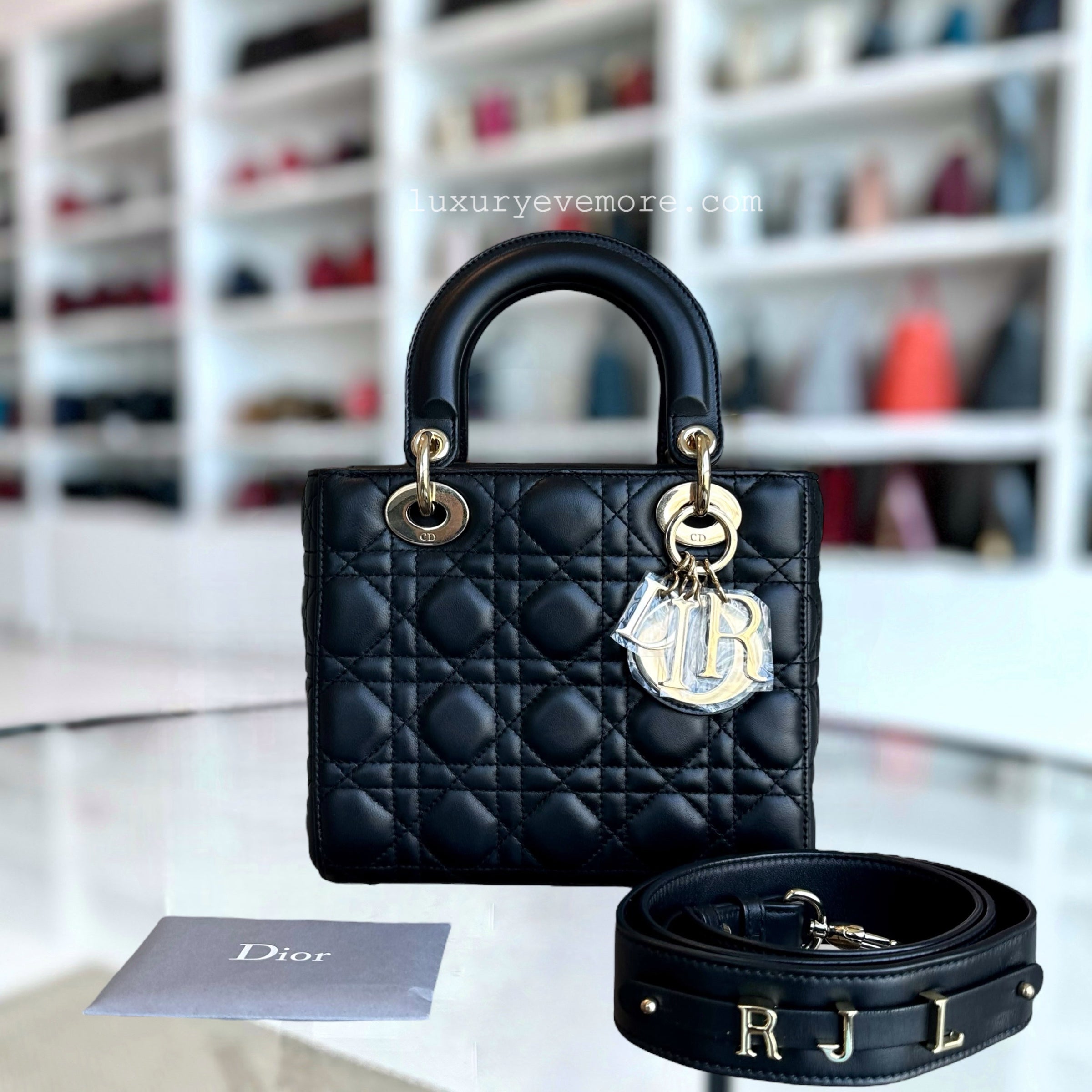 *ABC Strap* Dior Lady Small Cannage Lambskin Black Golden Hardware ABC Strap - Luxury Evermore