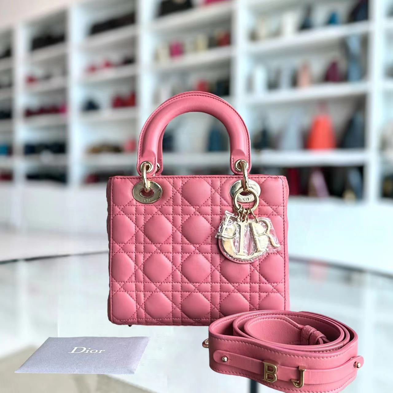 *ABC Strap* Dior Lady Small Cannage Lambskin My ABC MYABC Charm Light Pink GHW - Luxury Evermore