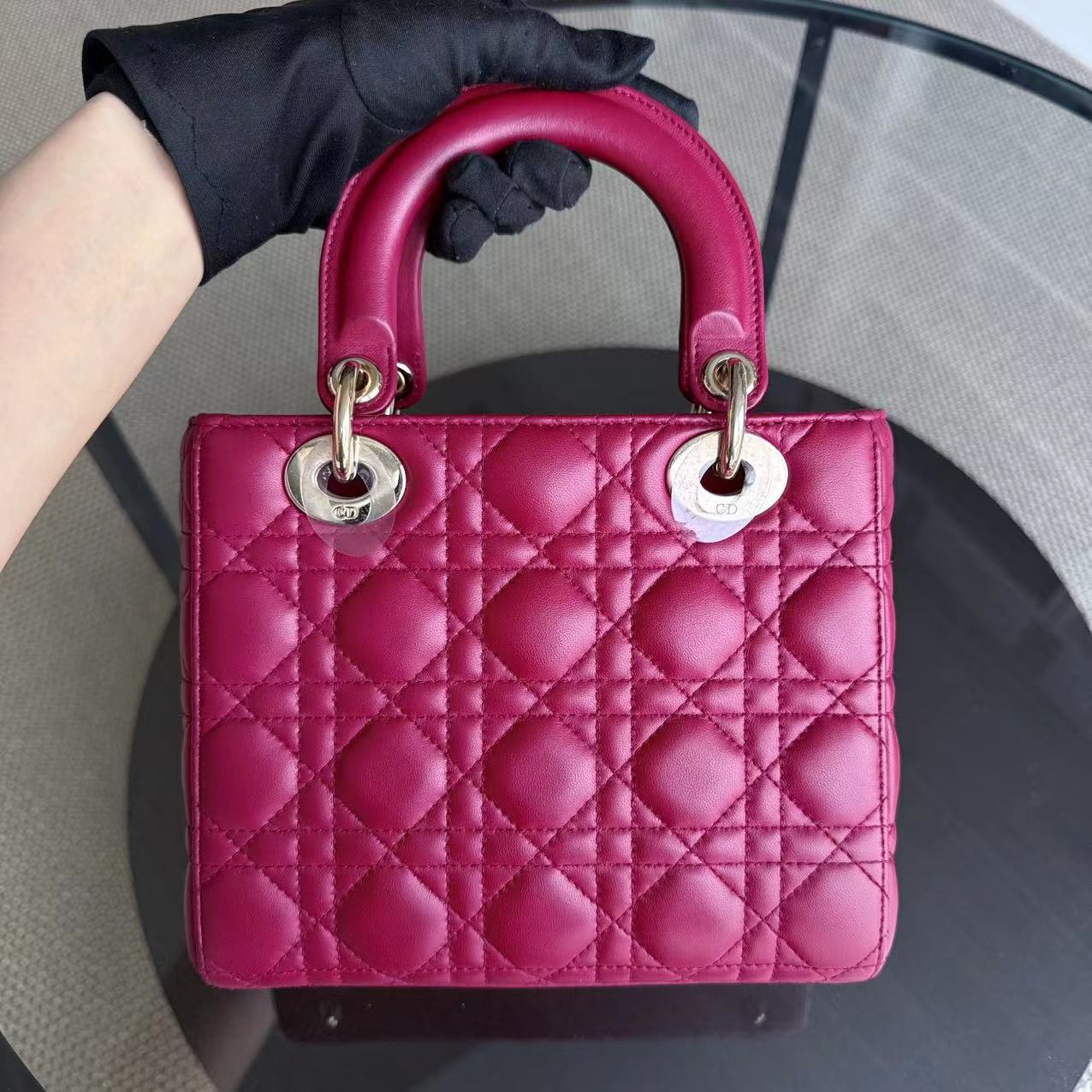 Dior Lady Small ABC MyABC Cannage Lambskin Burgundy Red Golden Hardware