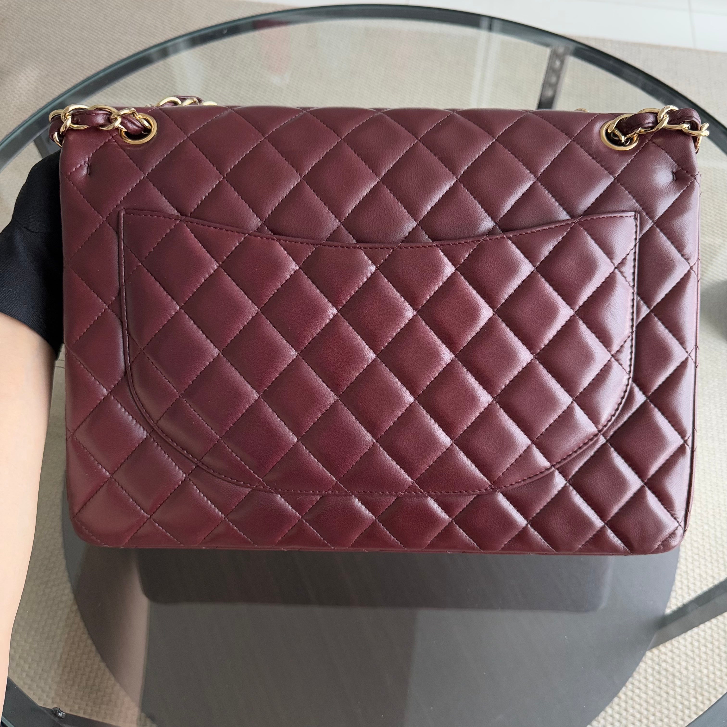 Chanel Classic Flap Maxi - 33CM Double Flap Quilted Lambskin Burgundy Gold Hardware Series 16