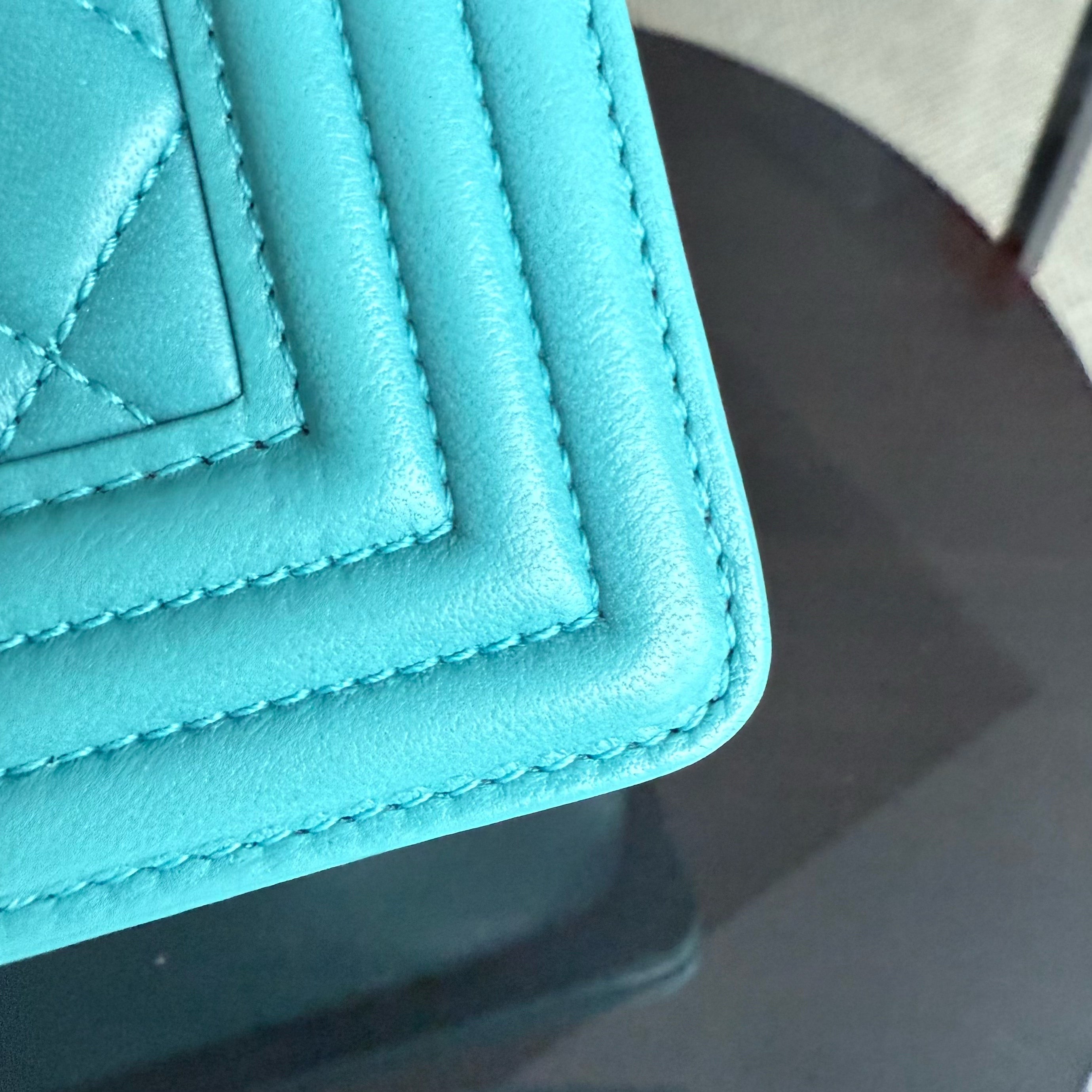 Chanel Boy Medium - 25CM Quilted Lambskin Blue Ruthenium Silver Hardware Series 19