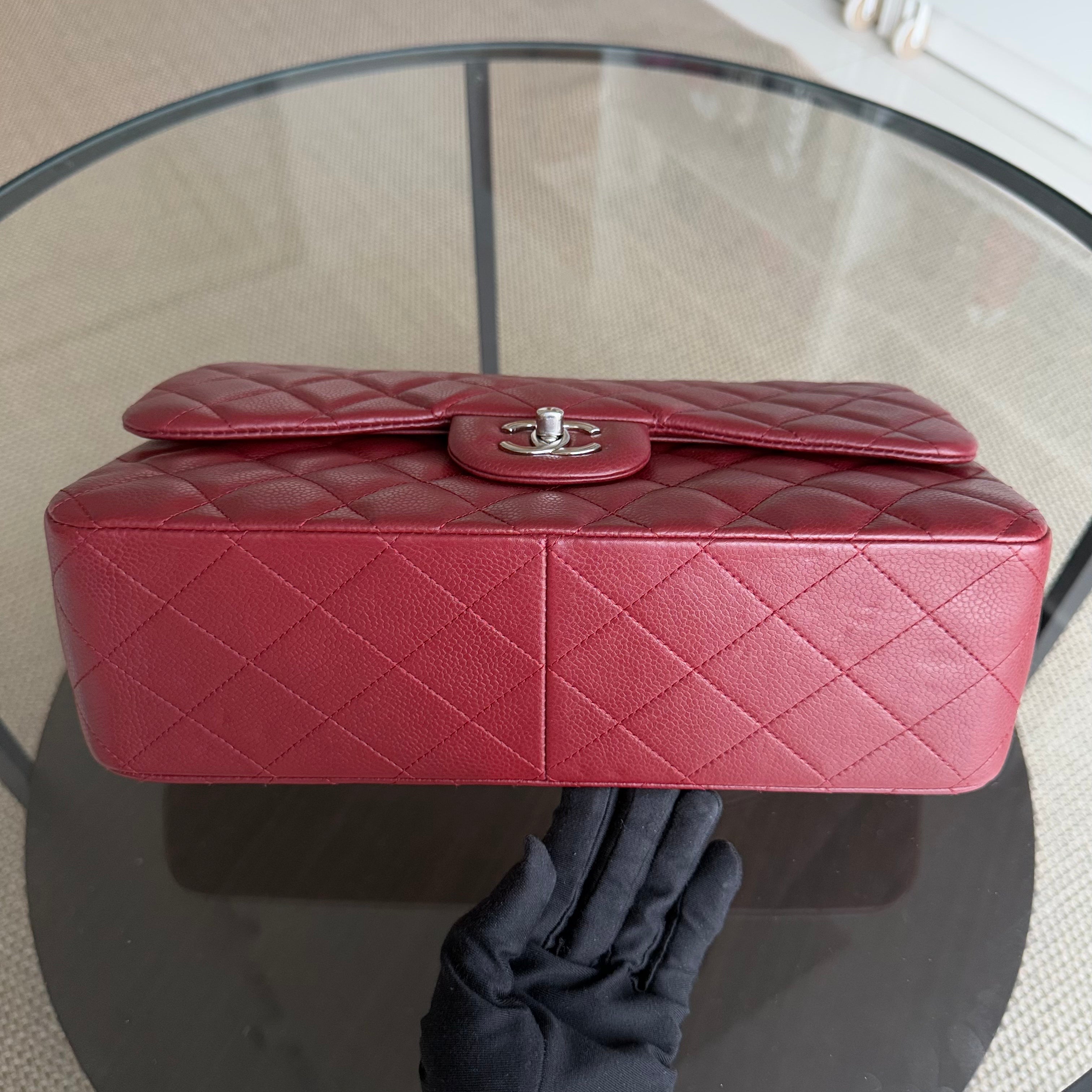 Chanel Classic Flap Jumbo - Caviar Double Flap Quilted Burgundy Dark Red Silver Hardware Series 15