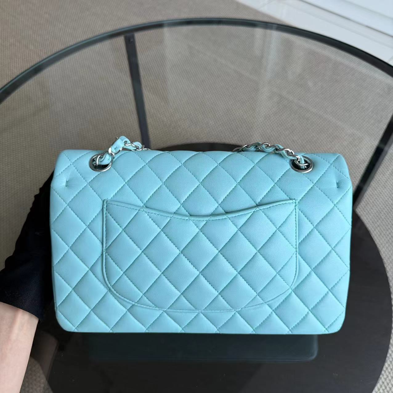 Chanel Classic Flap Medium - 25CM Double Flap Quilted Lambskin Tiffany Blue Silver Hardware Series 27