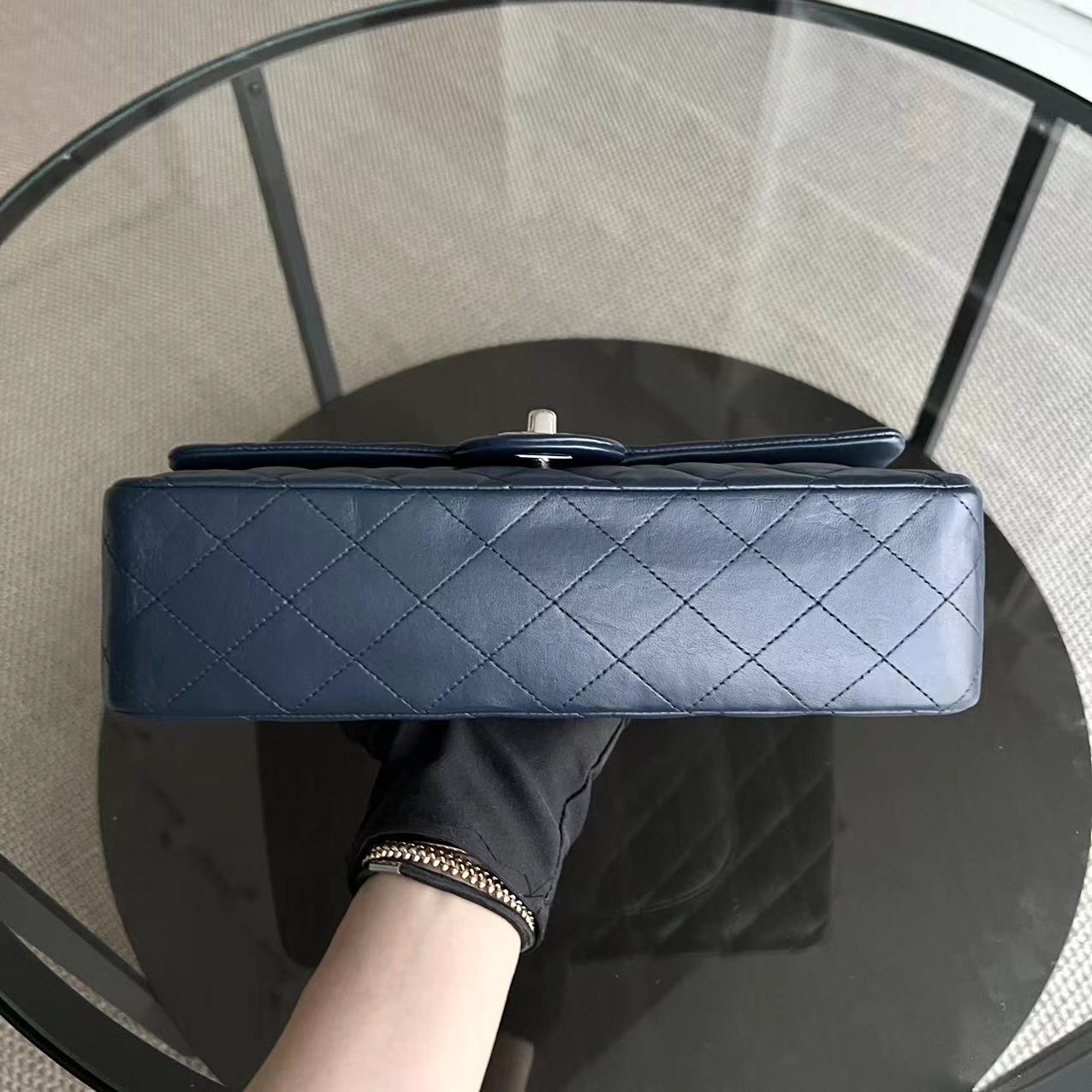 Classic Flap Quilted Lambskin Dark Blue Silver Hardware Series 13