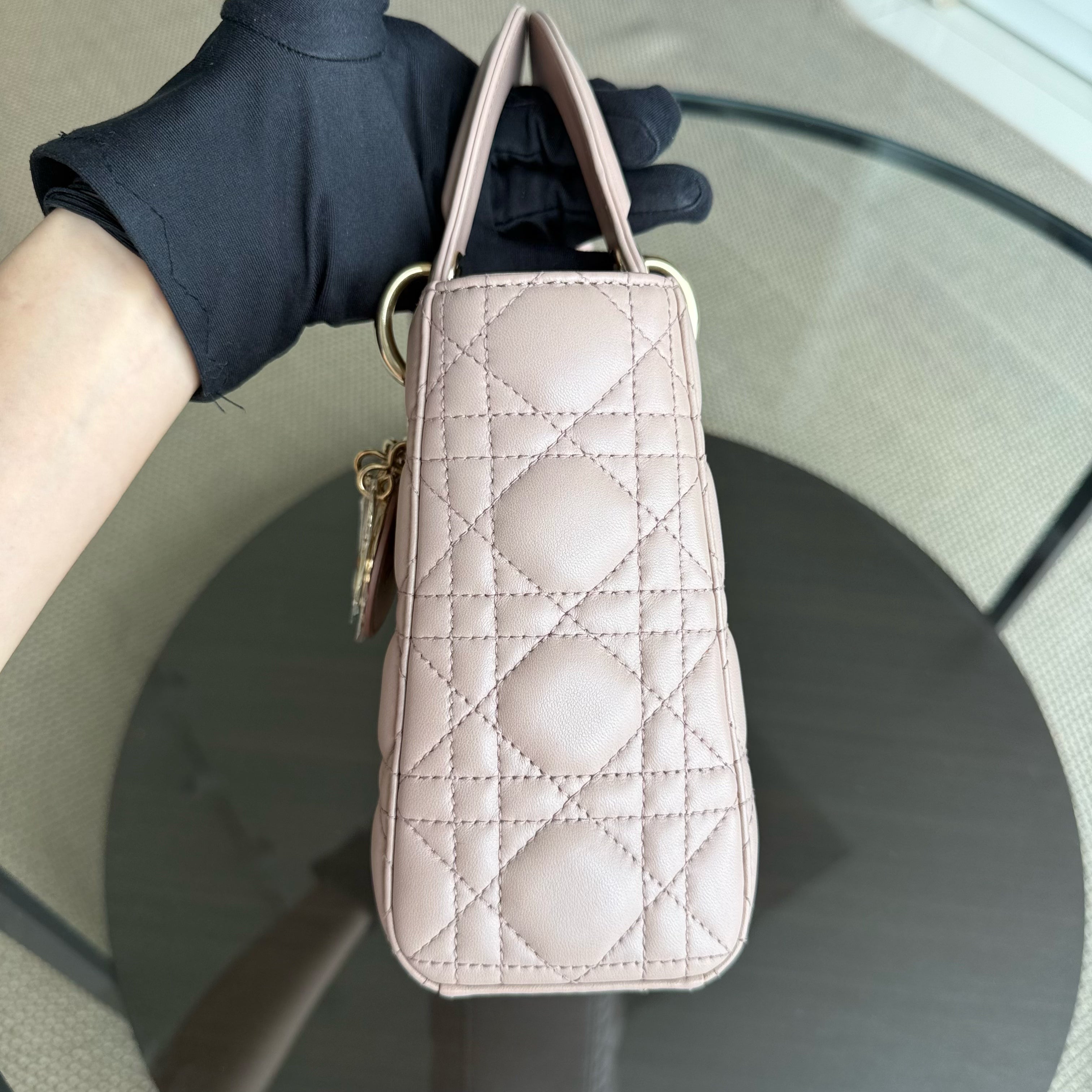 Dior Lady Small - Cannage Lambskin Light Pink Blush Gold Hardware