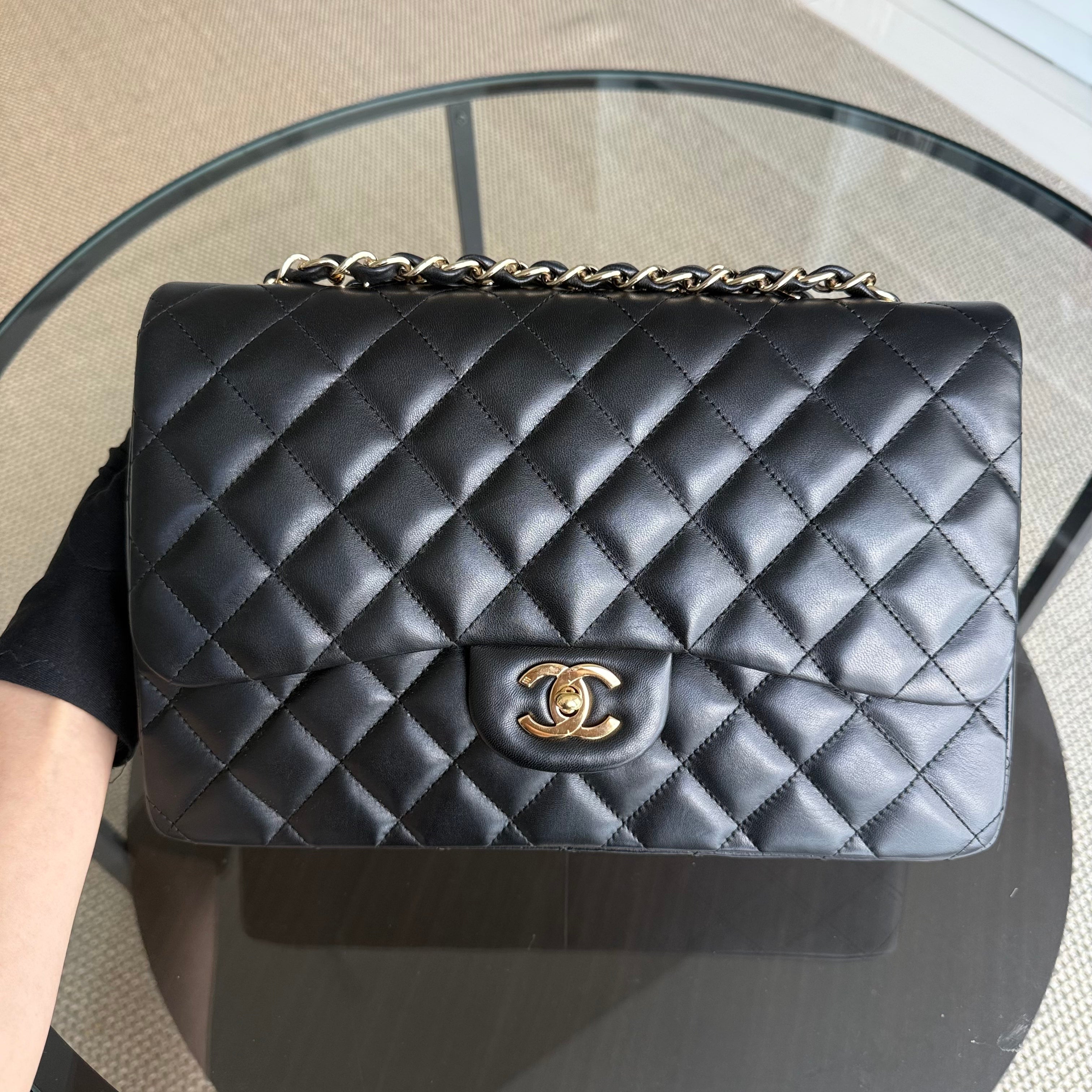 Chanel Classic Flap Jumbo - 30CM Single Flap Quilted Lambskin Black Gold Hardware Series 11