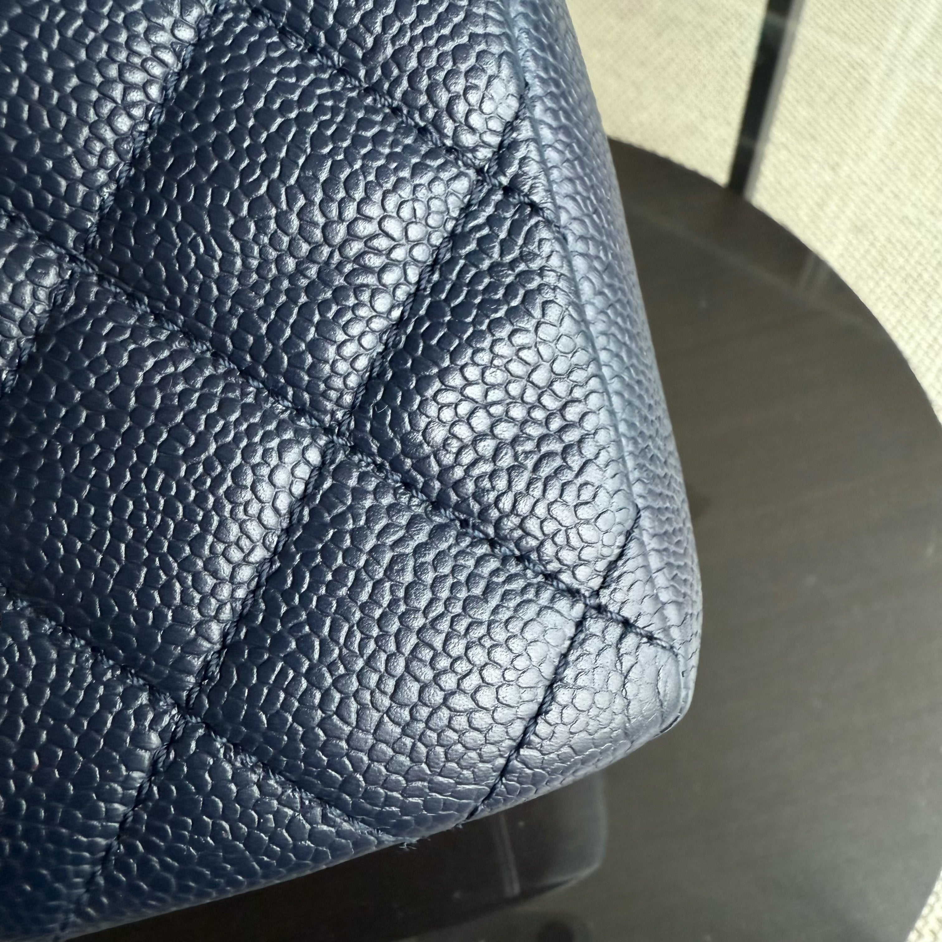 Chanel GST Grand Shopping Tote - Caviar Quilted Dark Midnight Blue Silver Hardware Series 18