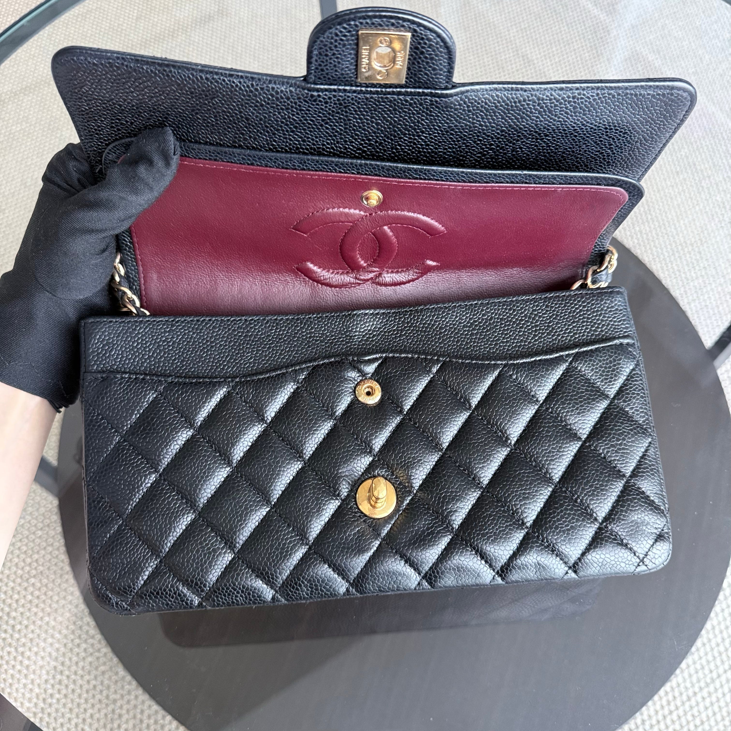 Chanel Classic Flap Medium - Caviar 25CM Quilted Black Gold Hardware Series 27