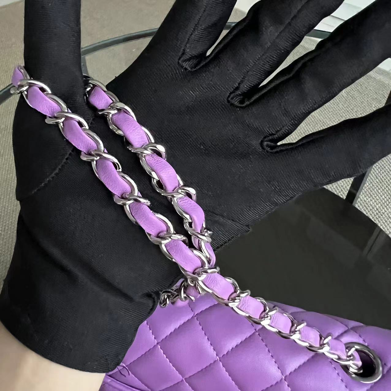 *Full Set, Receipt* Chanel Classic Flap Mini - 20CM Rectangle Quilted Lambskin Purple Silver Hardware Series 29