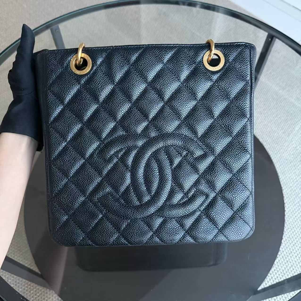 Chanel PST Petite Shopping Tote - Caviar Quilted Black Gold Hardware Series 15