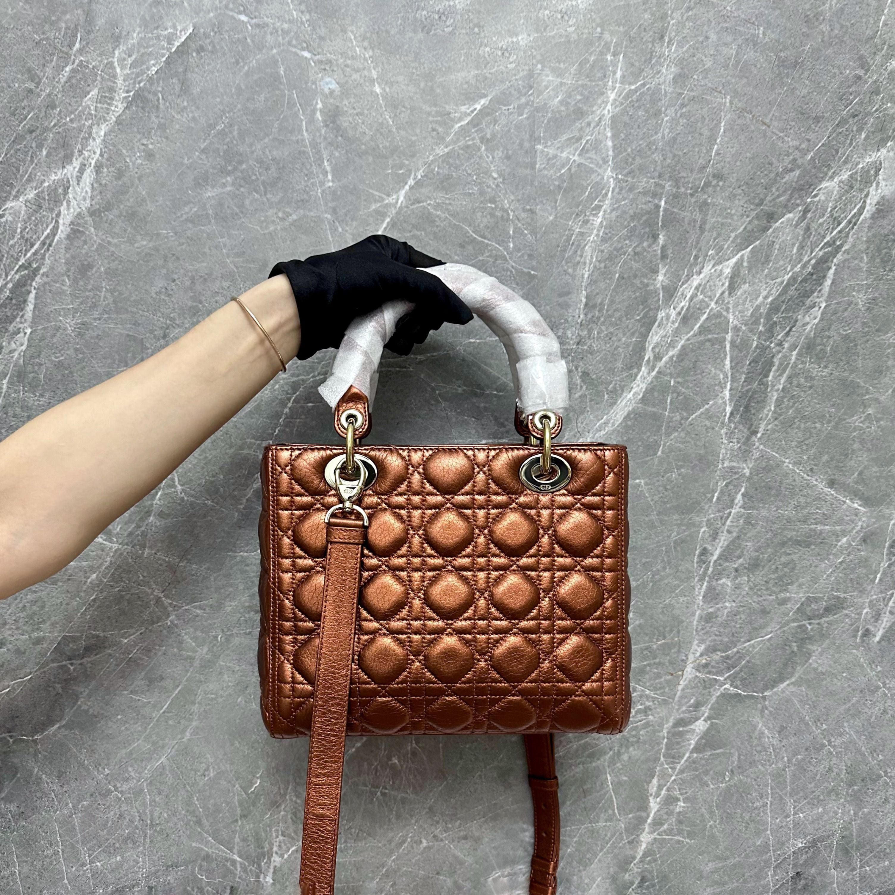 *Adjustable Strap, 2018, Calfskin* Dior Lady Medium Calfskin Bronze GHW - Luxury Evermore