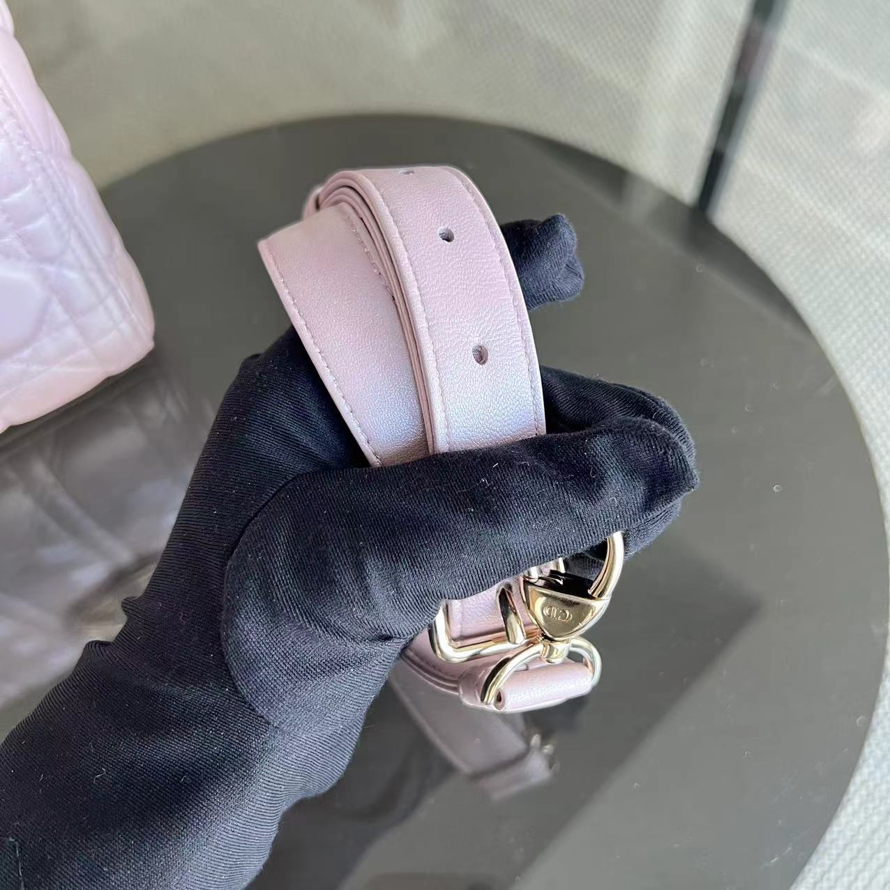 *Adjustable strap* Dior Lady Medium Cannage Lambskin Iridescent Sakura Pink GHW - Luxury Evermore