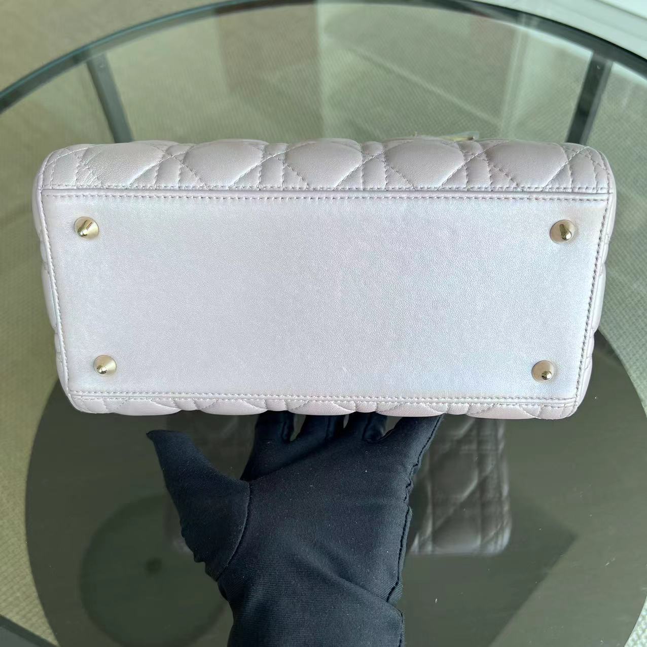 *Adjustable strap* Dior Lady Medium Cannage Lambskin Iridescent Sakura Pink GHW - Luxury Evermore