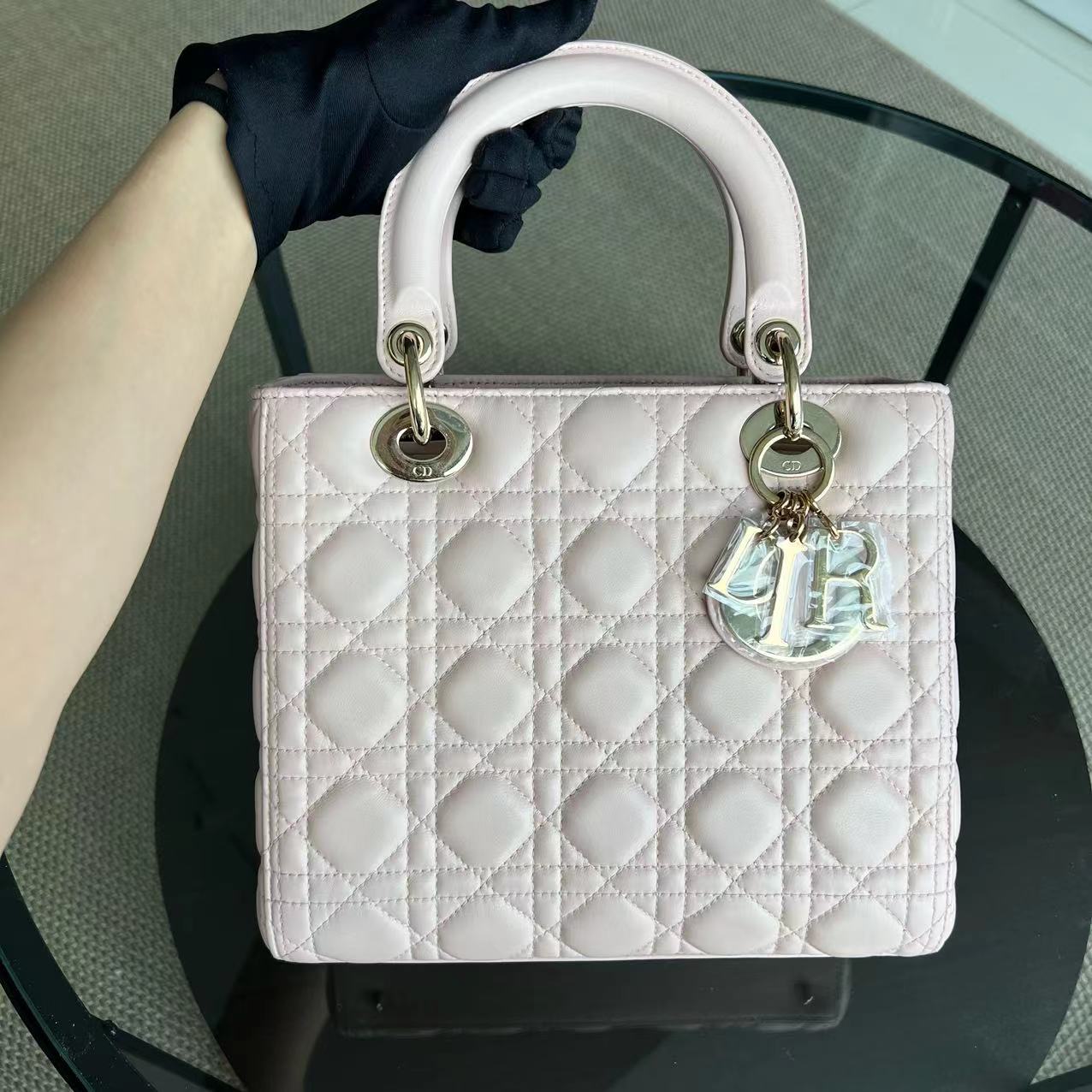 *Adjustable Strap* Dior Lady Medium Cannage Lambskin Sakura Pink Golden Hardware - Luxury Evermore