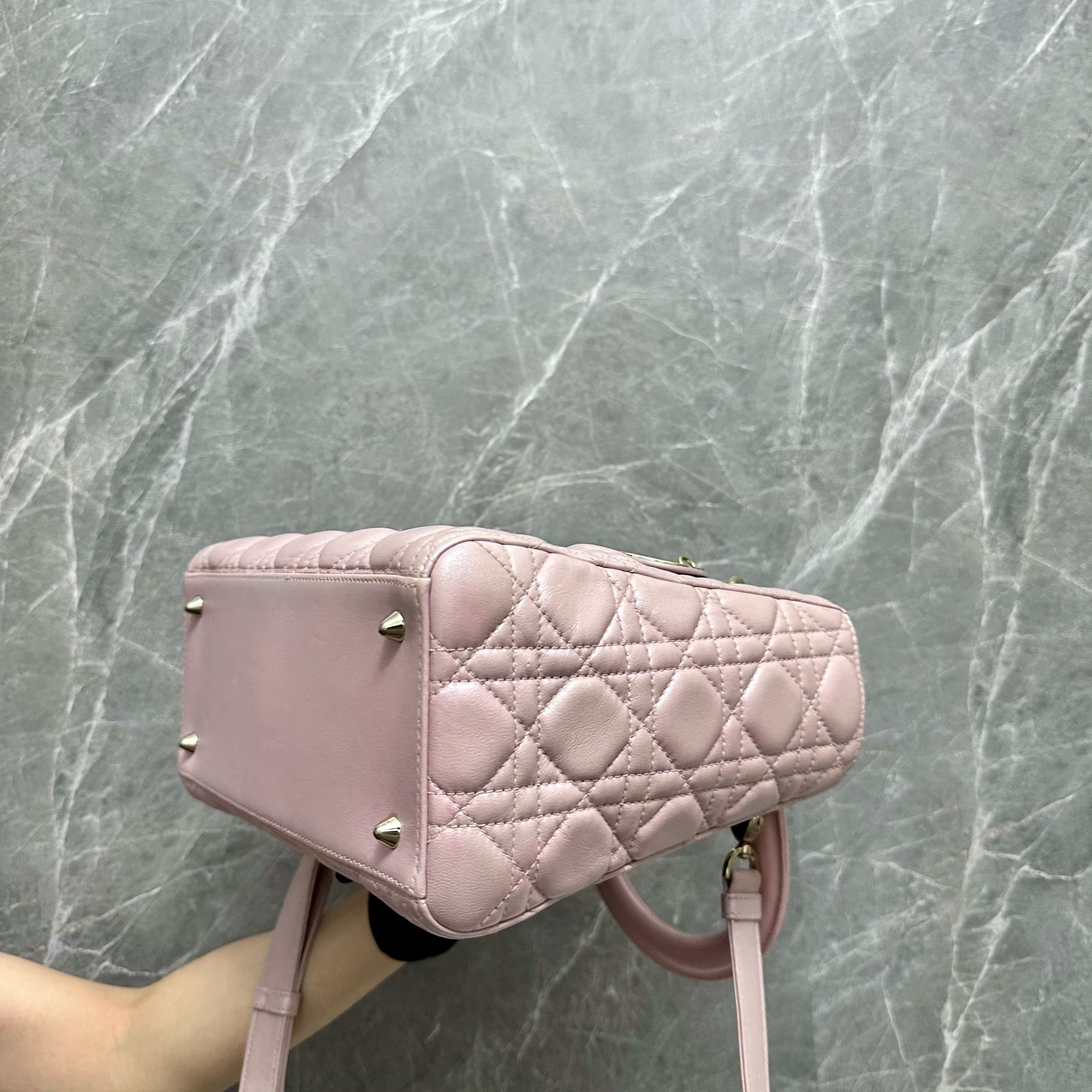 *Adjustable Strap* Dior Lady Medium Lambskin Pink GHW - Luxury Evermore