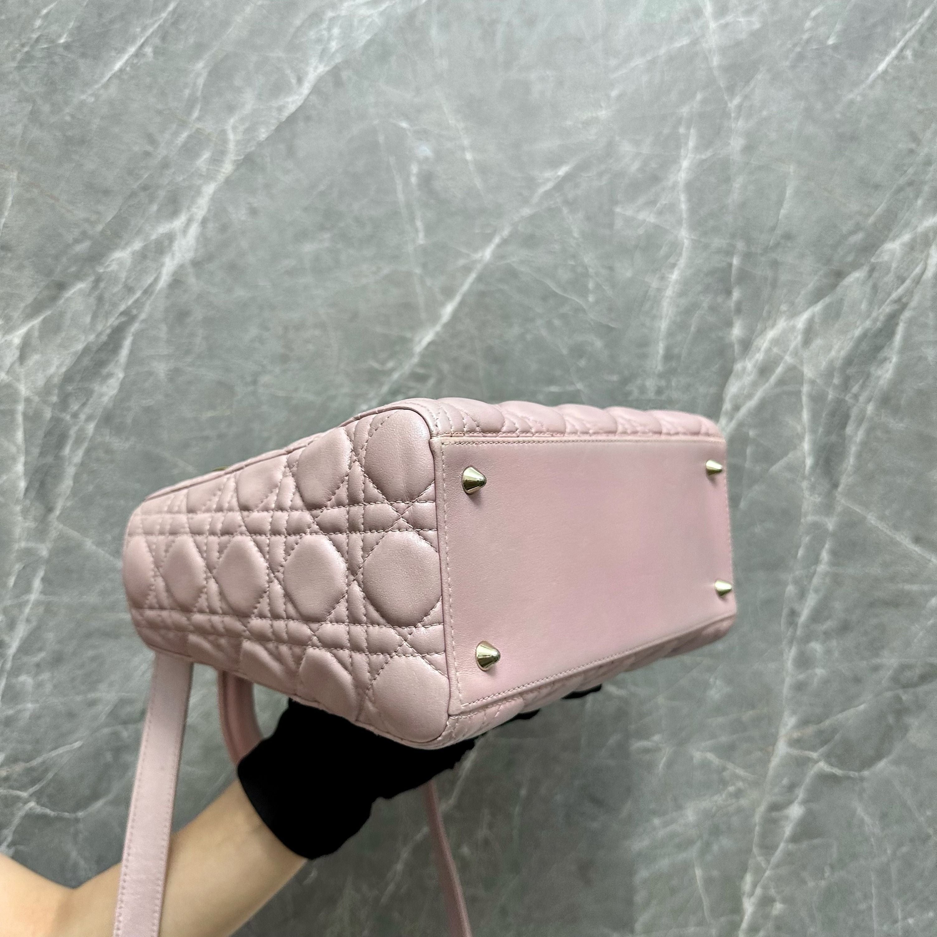 *Adjustable Strap* Dior Lady Medium Lambskin Pink GHW - Luxury Evermore