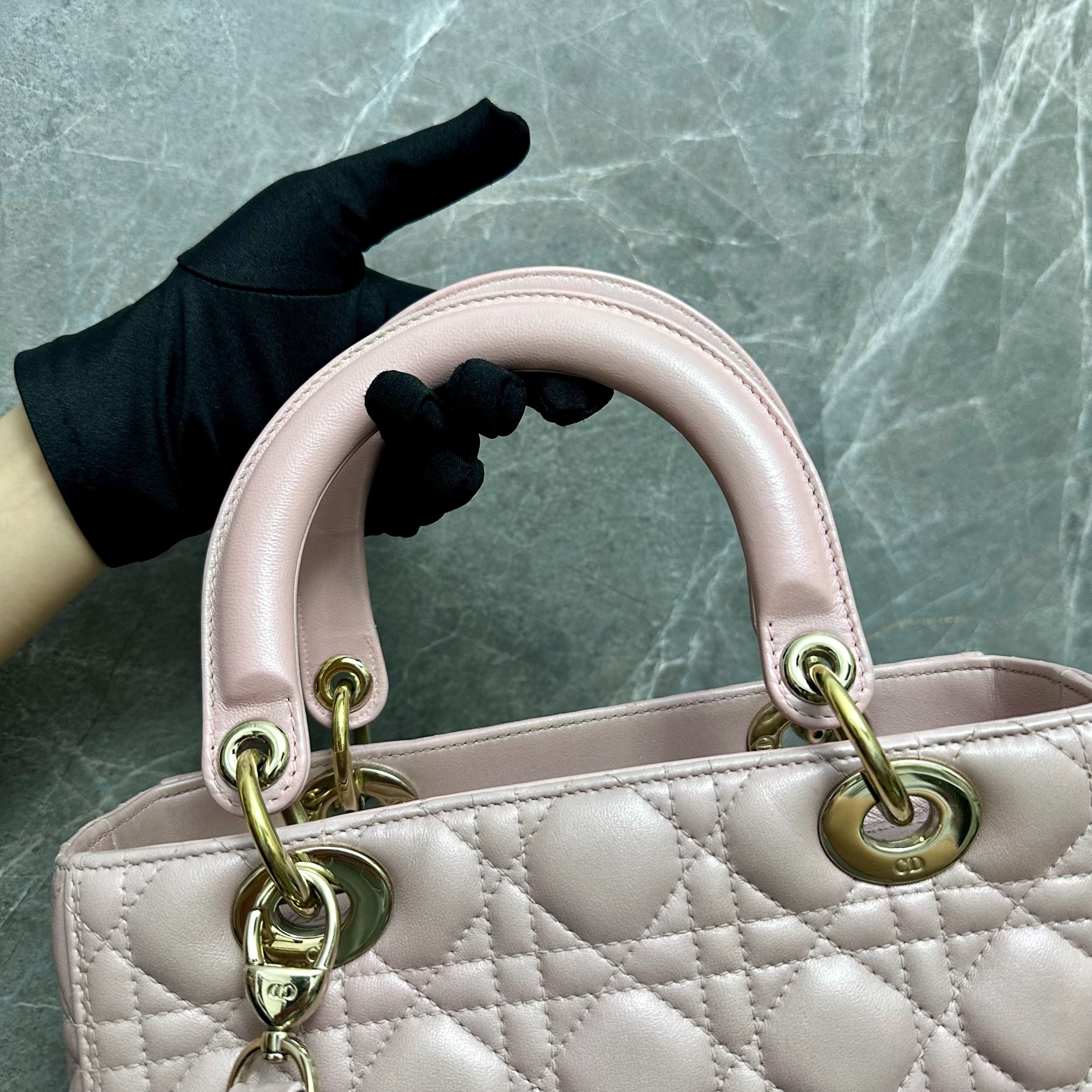 *Adjustable Strap* Dior Lady Medium Lambskin Pink GHW - Luxury Evermore