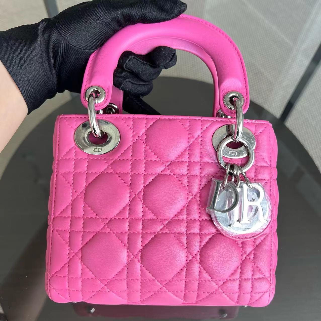 *Adjustable Strap* Dior Lady Mini Cannage Lambskin Barbie Pink Silver Hardware - Luxury Evermore