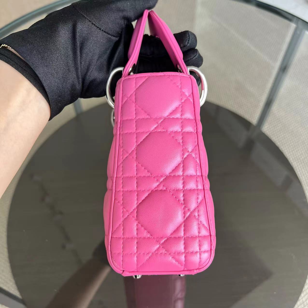 *Adjustable Strap* Dior Lady Mini Cannage Lambskin Barbie Pink Silver Hardware - Luxury Evermore