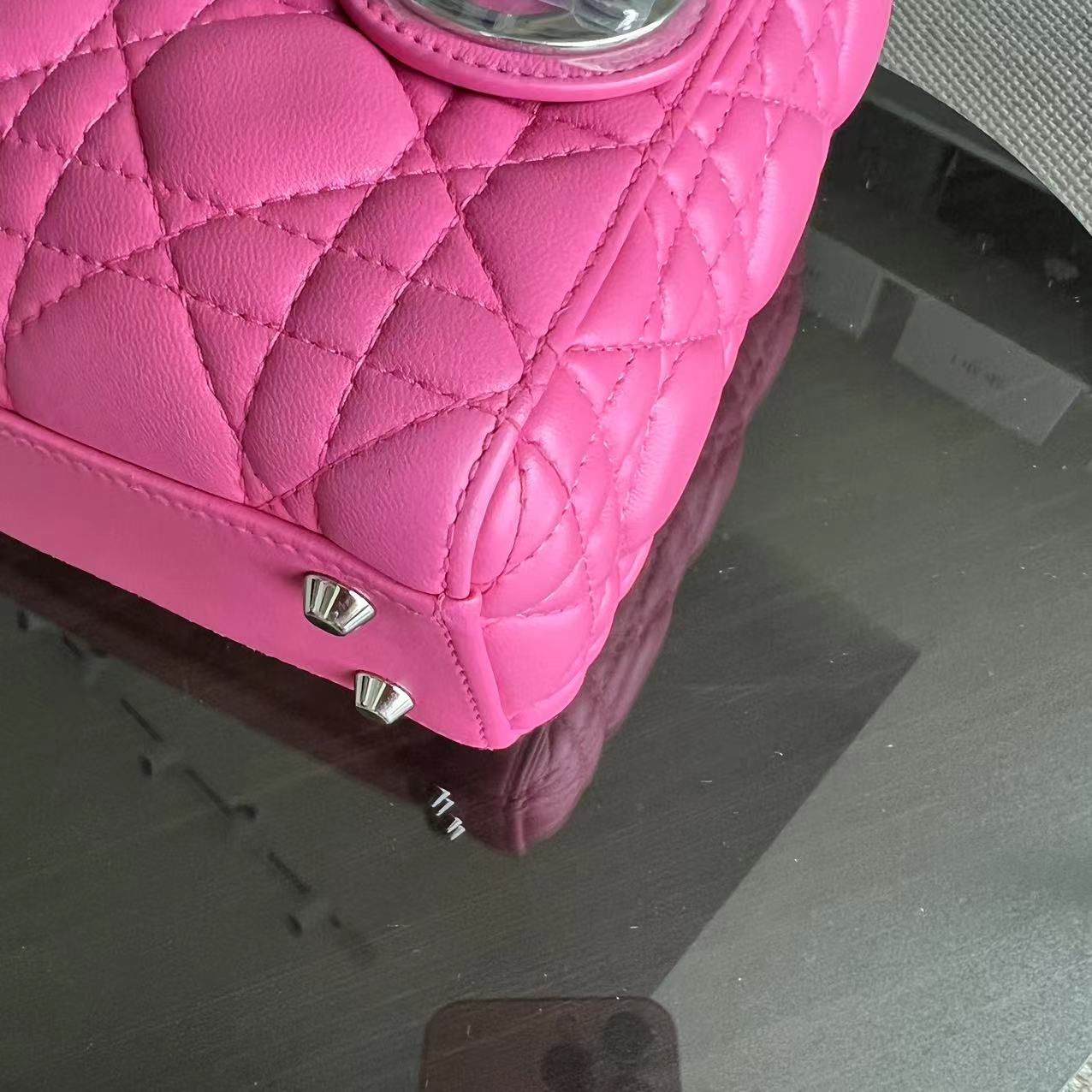 *Adjustable Strap* Dior Lady Mini Cannage Lambskin Barbie Pink Silver Hardware - Luxury Evermore