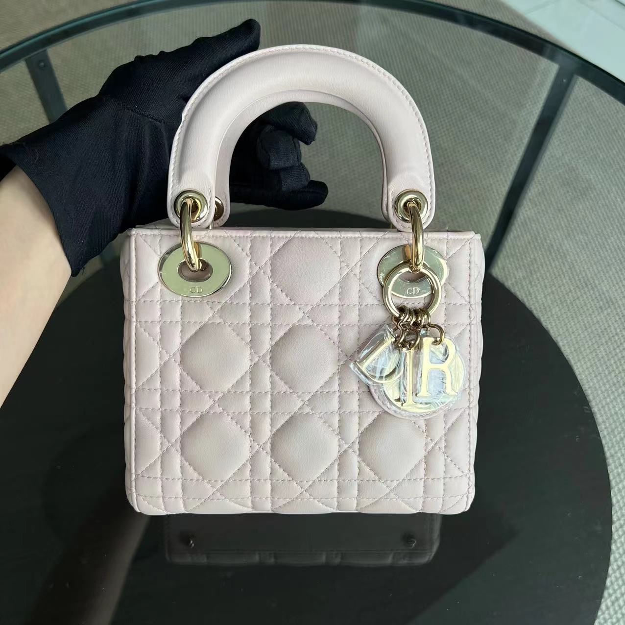 *Adjustable Strap* Dior Lady Mini Cannage Lambskin Sakura Pink GHW - Luxury Evermore