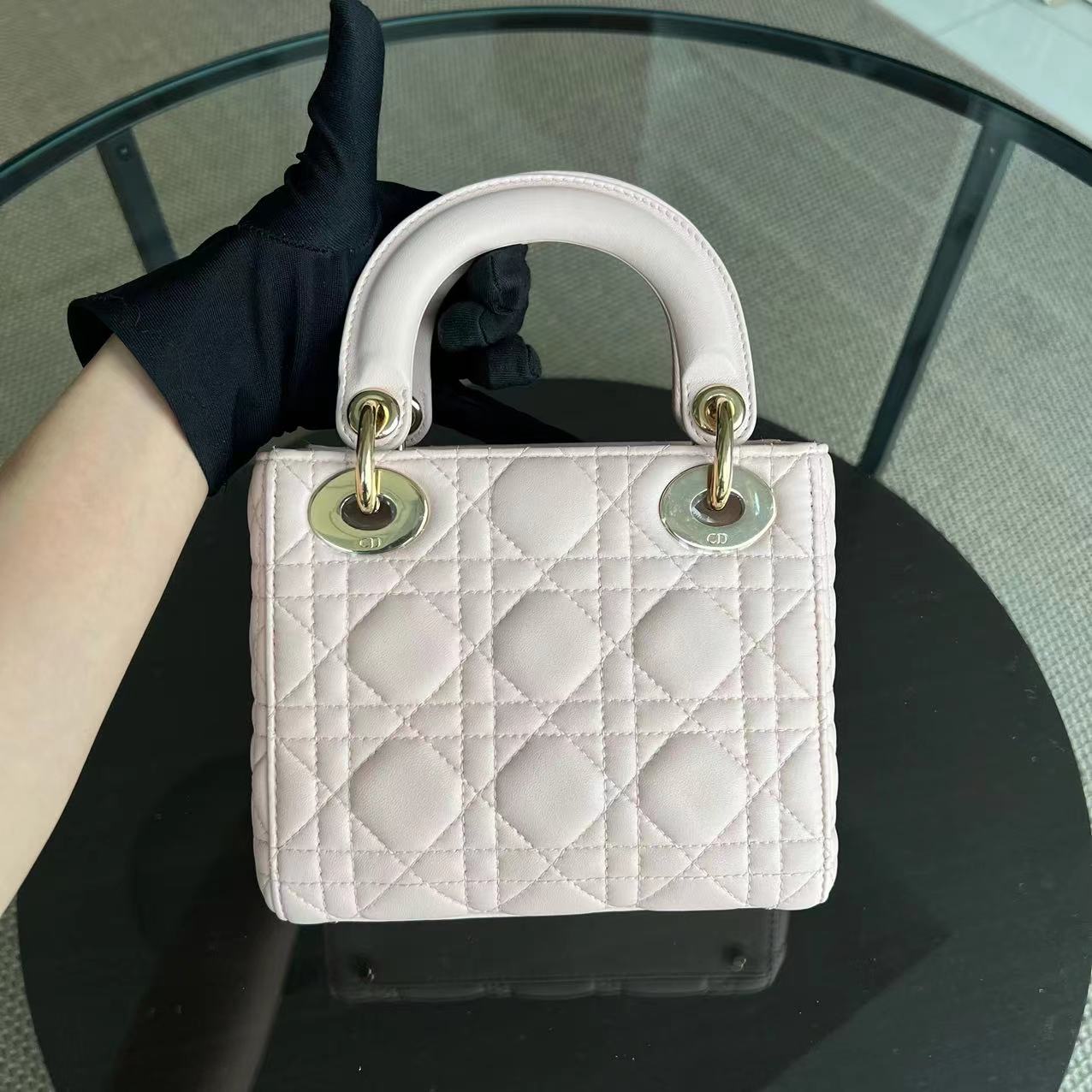 *Adjustable Strap* Dior Lady Mini Cannage Lambskin Sakura Pink GHW - Luxury Evermore