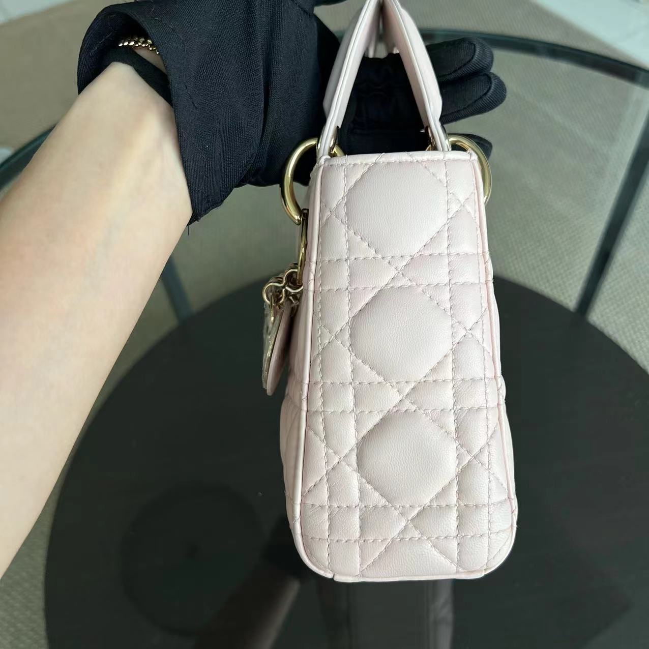 *Adjustable Strap* Dior Lady Mini Cannage Lambskin Sakura Pink GHW - Luxury Evermore