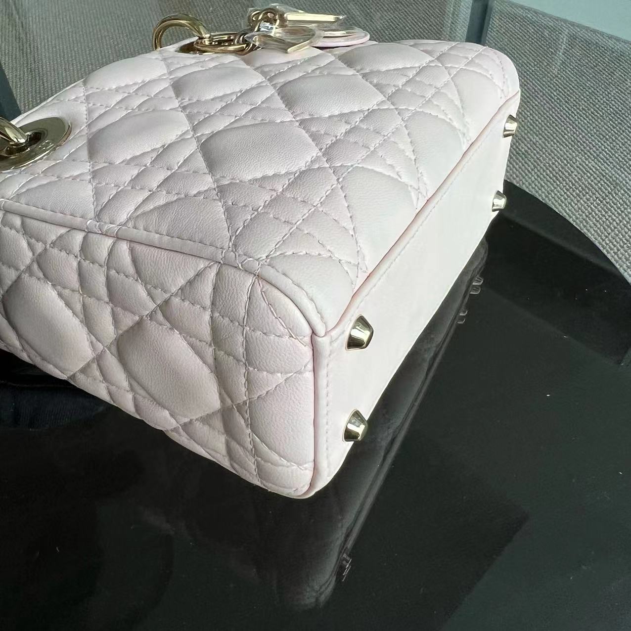 *Adjustable Strap* Dior Lady Mini Cannage Lambskin Sakura Pink GHW - Luxury Evermore