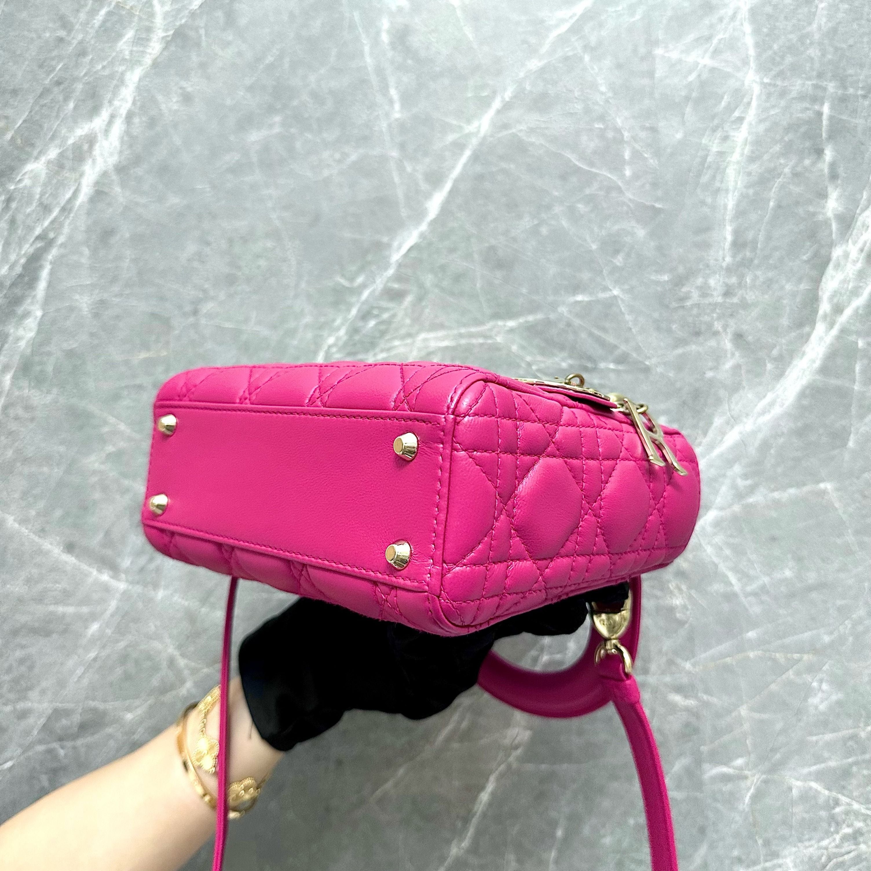 *Adjustable Strap* Dior Lady Mini Lambskin Hot Pink GHW - Luxury Evermore