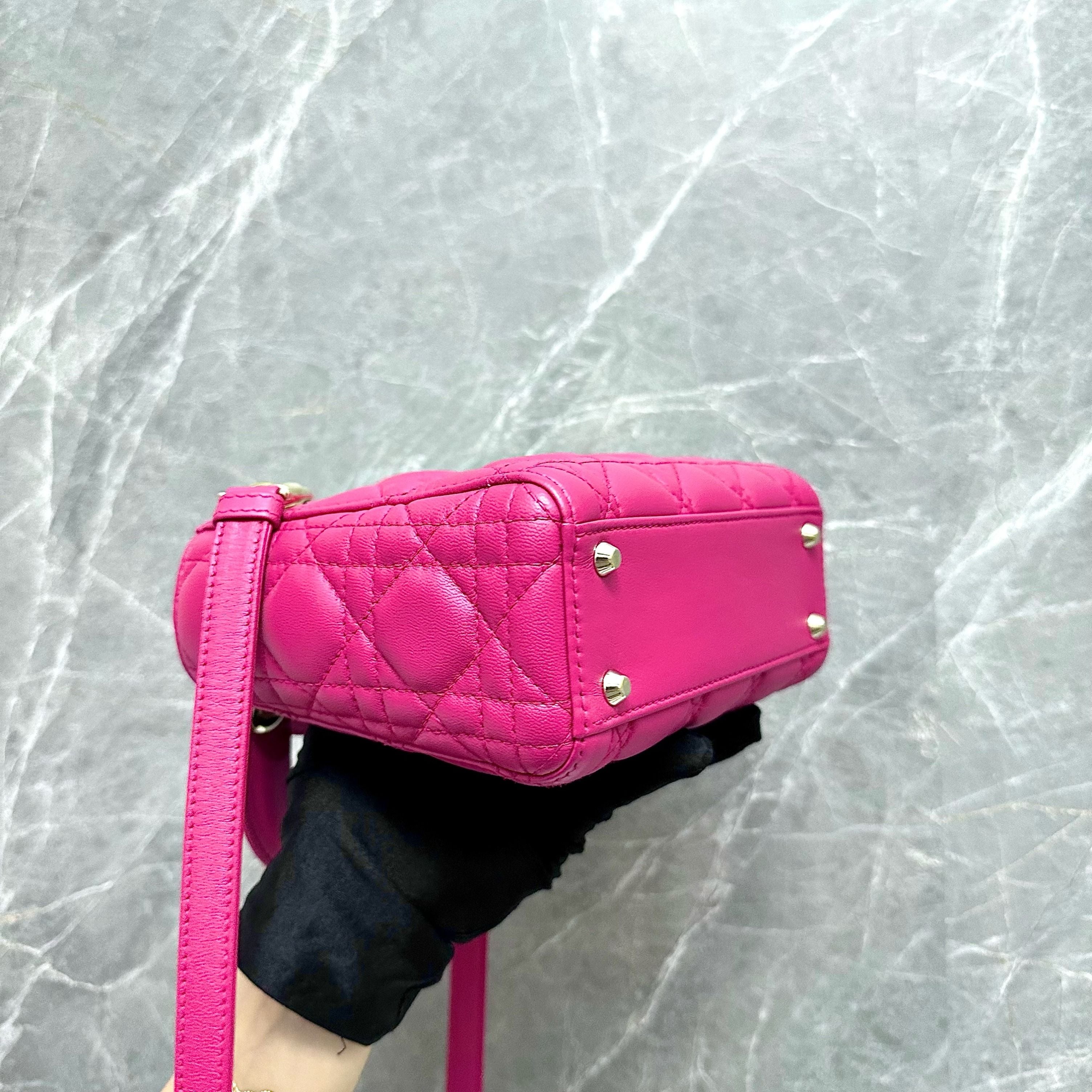 *Adjustable Strap* Dior Lady Mini Lambskin Hot Pink GHW - Luxury Evermore