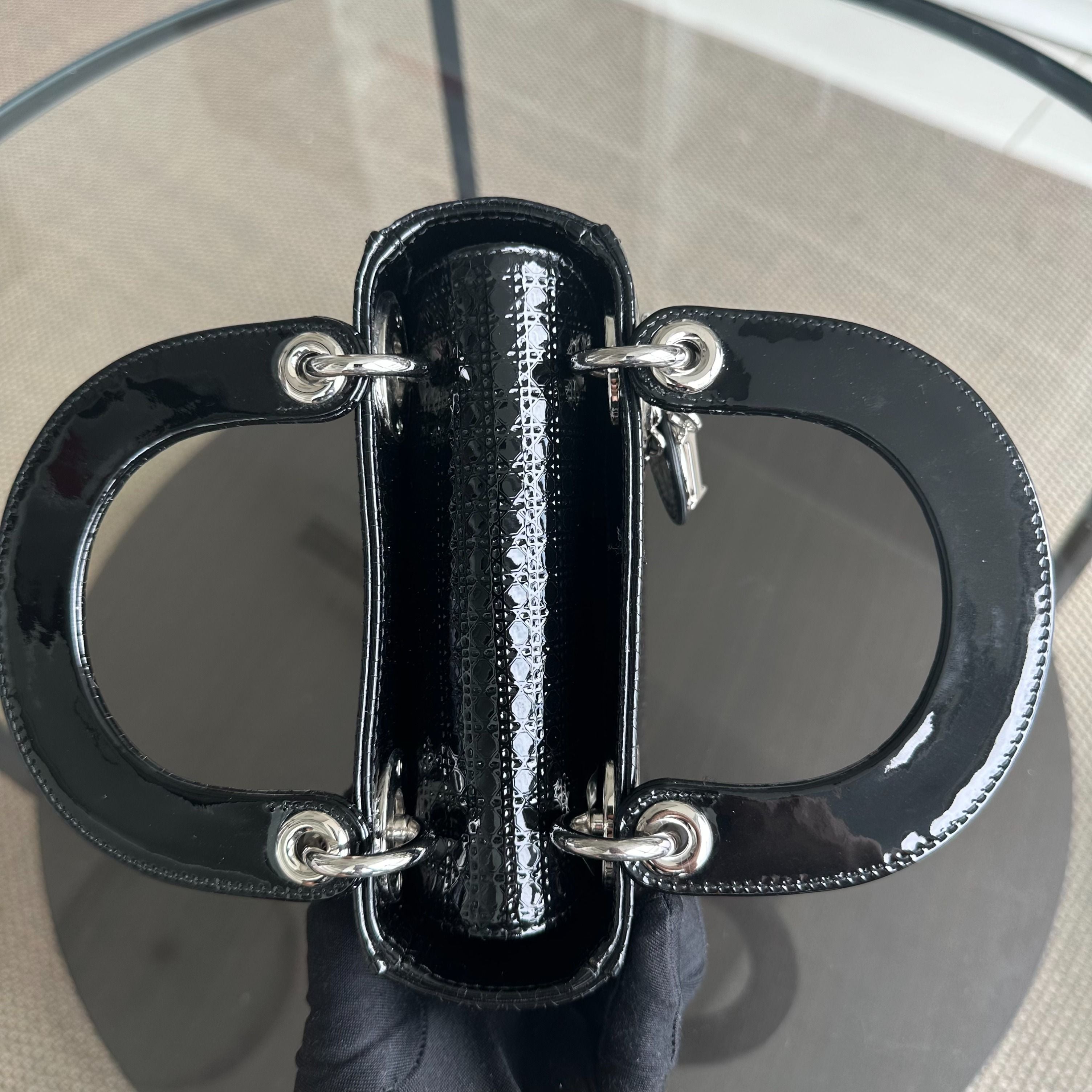 *Adjustable strap* Dior Lady Mini Micro-Cannage Glazed Calfskin Leather Black SHW - Luxury Evermore