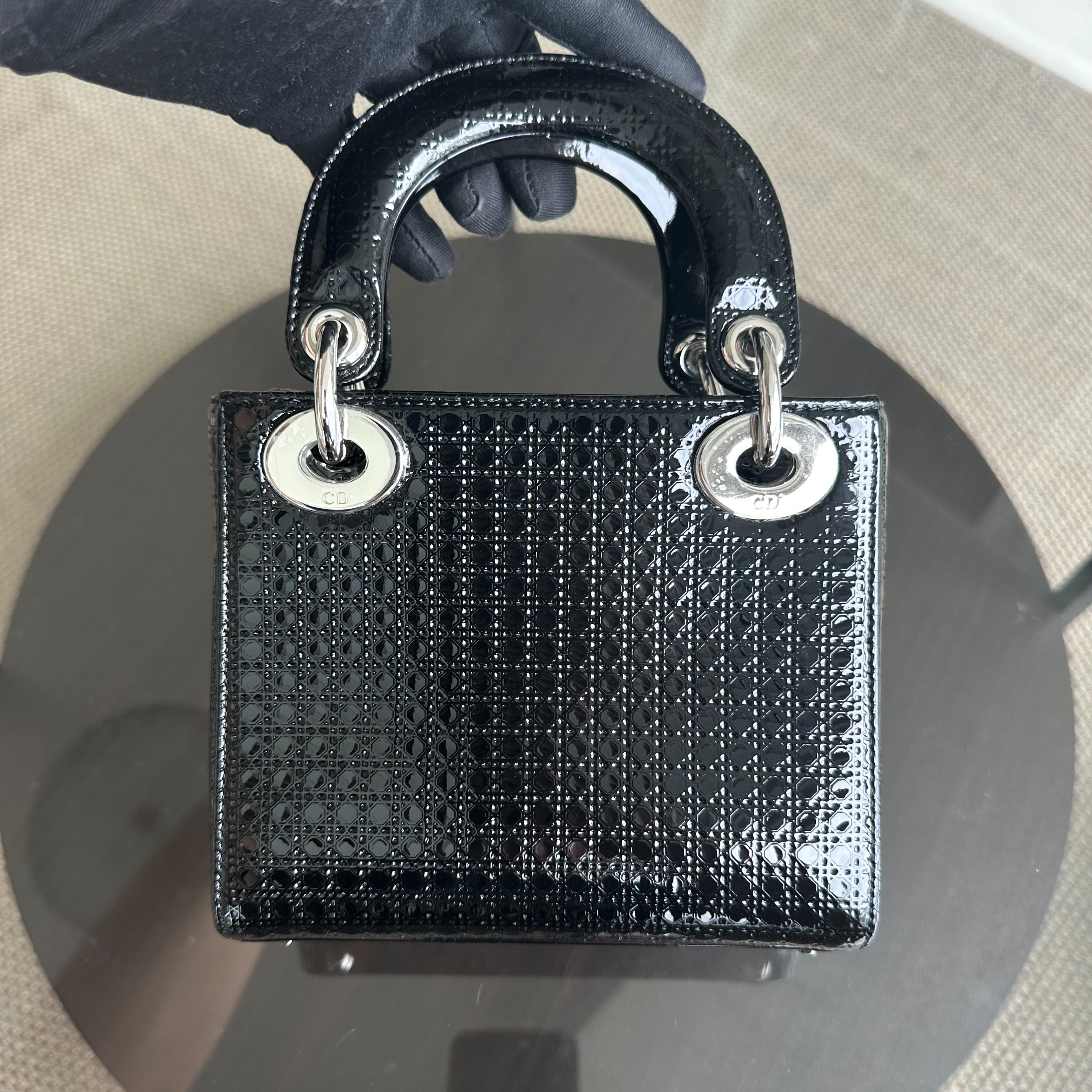 *Adjustable strap* Dior Lady Mini Micro-Cannage Glazed Calfskin Leather Black SHW - Luxury Evermore