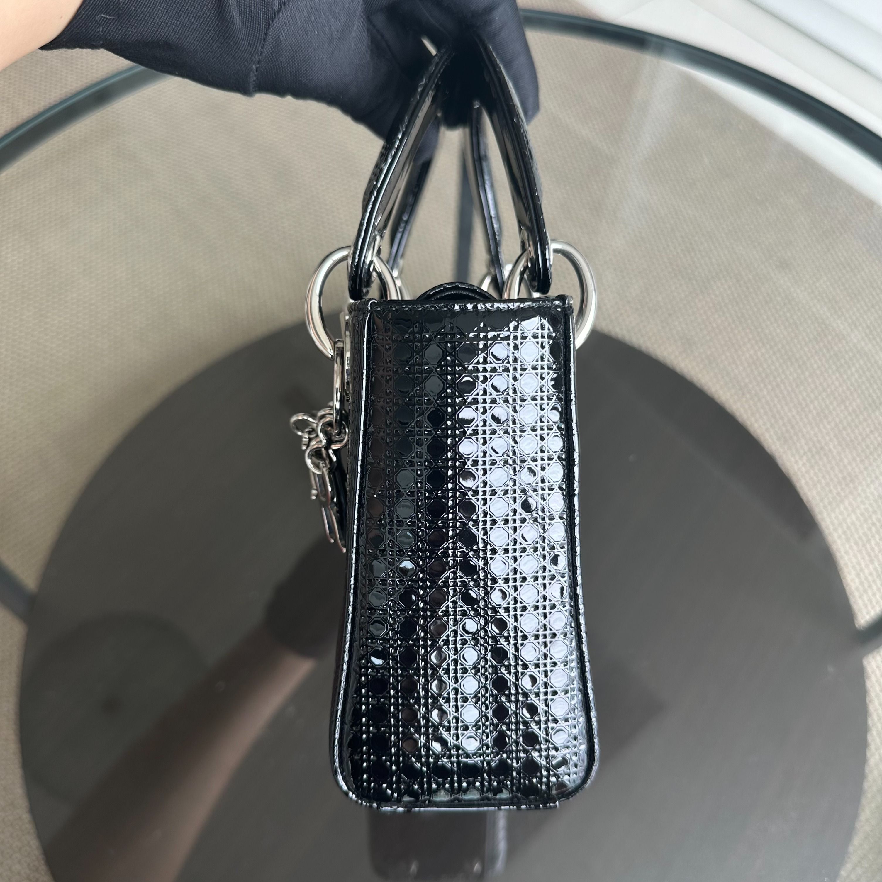 *Adjustable strap* Dior Lady Mini Micro-Cannage Glazed Calfskin Leather Black SHW - Luxury Evermore