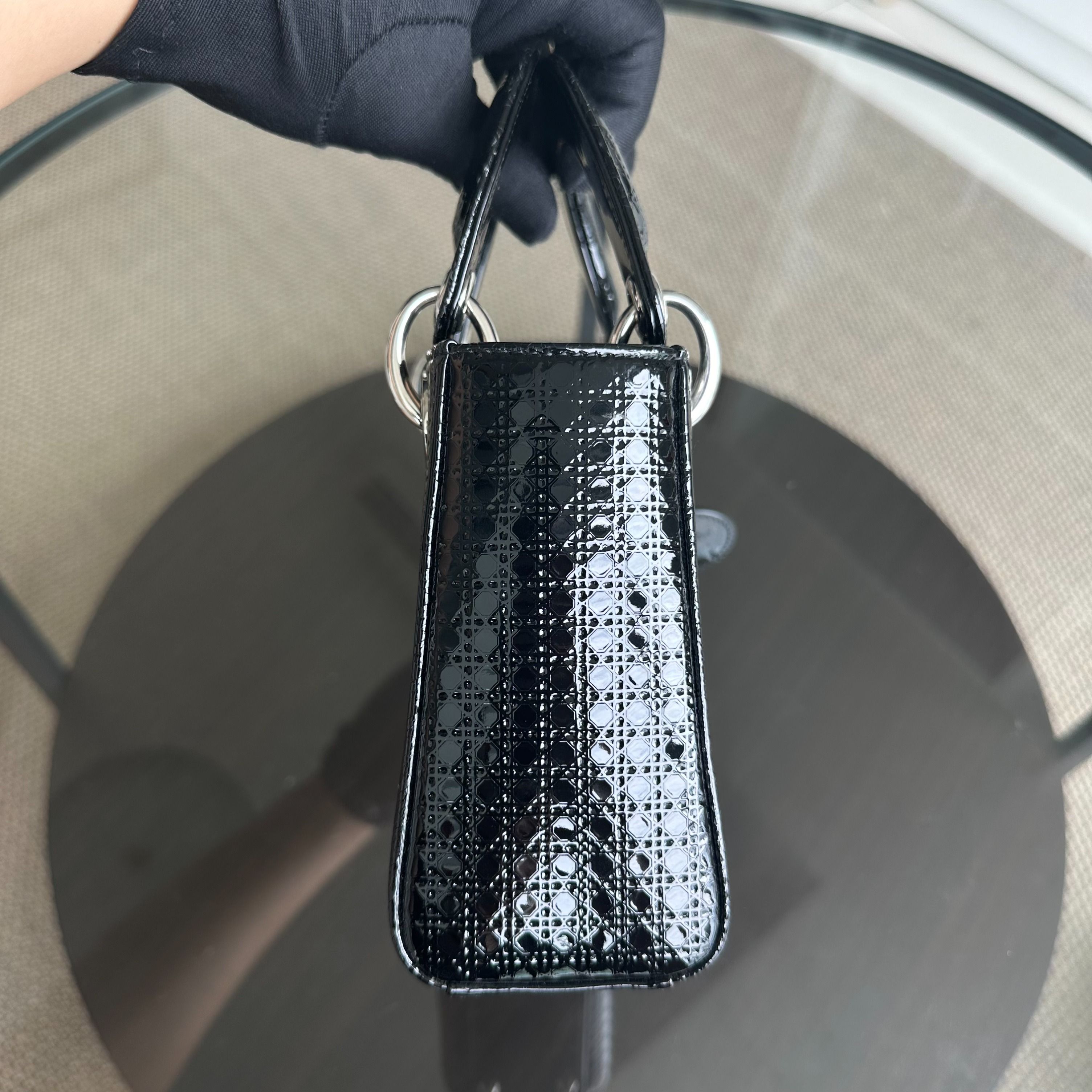 *Adjustable strap* Dior Lady Mini Micro-Cannage Glazed Calfskin Leather Black SHW - Luxury Evermore