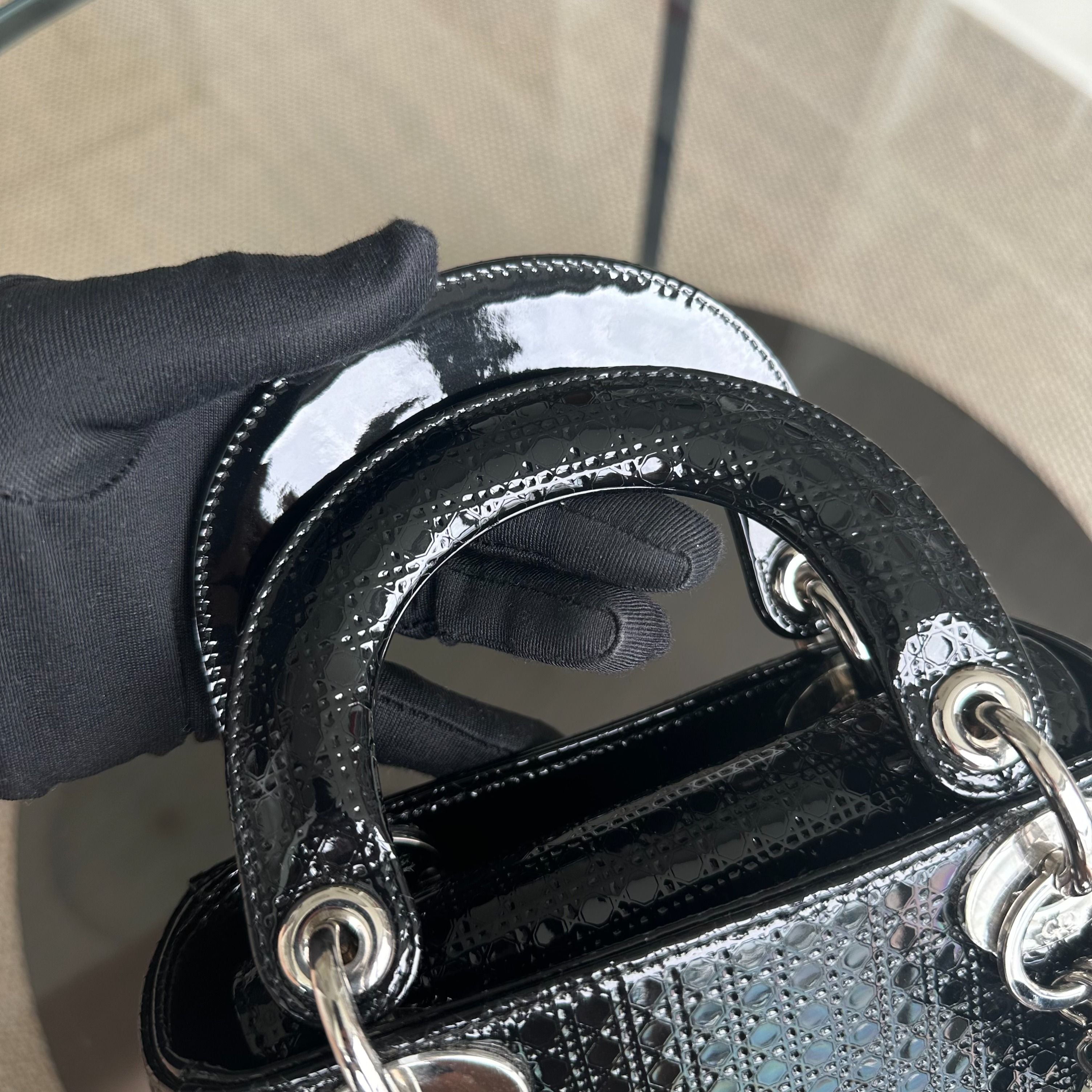 *Adjustable strap* Dior Lady Mini Micro-Cannage Glazed Calfskin Leather Black SHW - Luxury Evermore