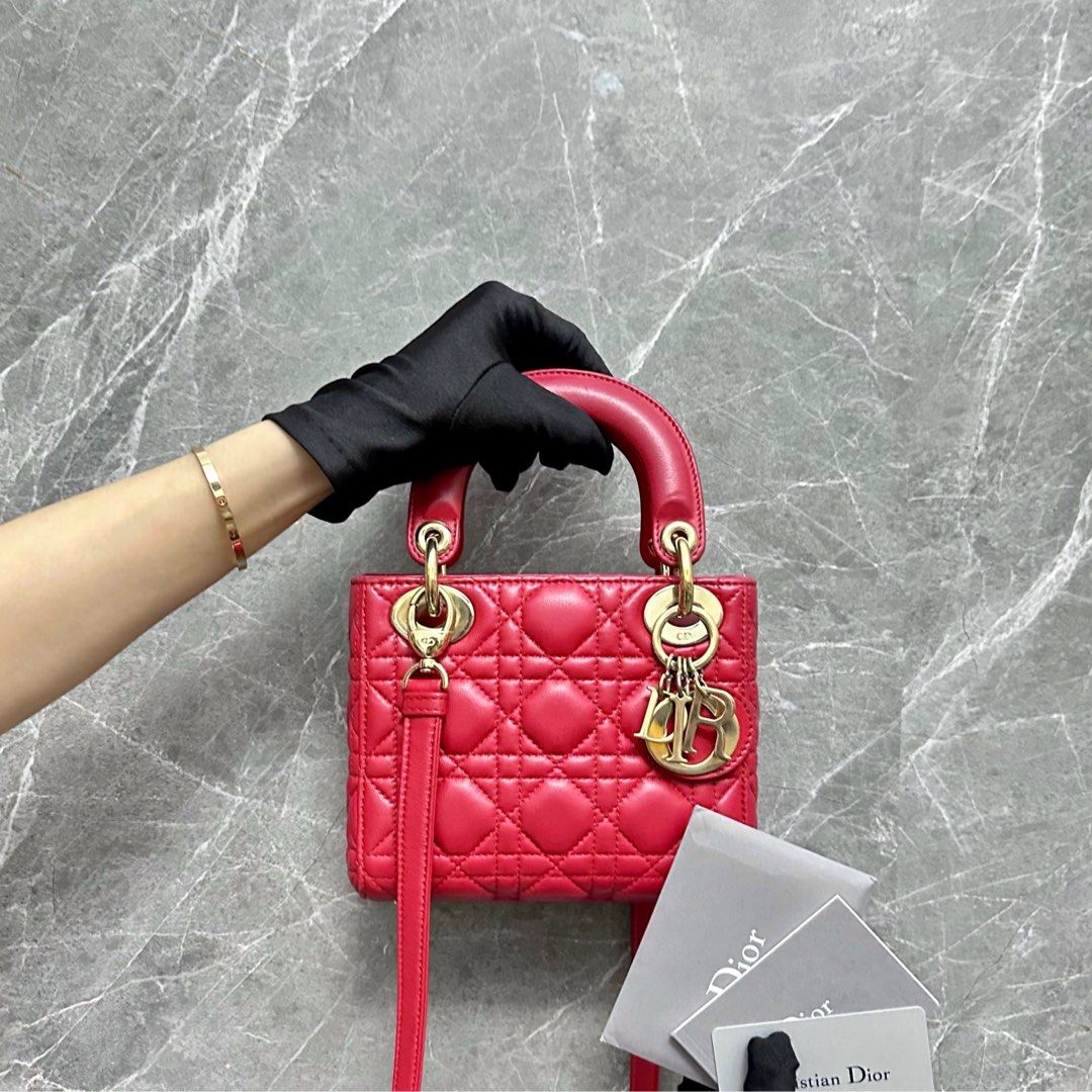 *Adjustable Strap* Dior lady Mini Red Lambskin GHW - Luxury Evermore