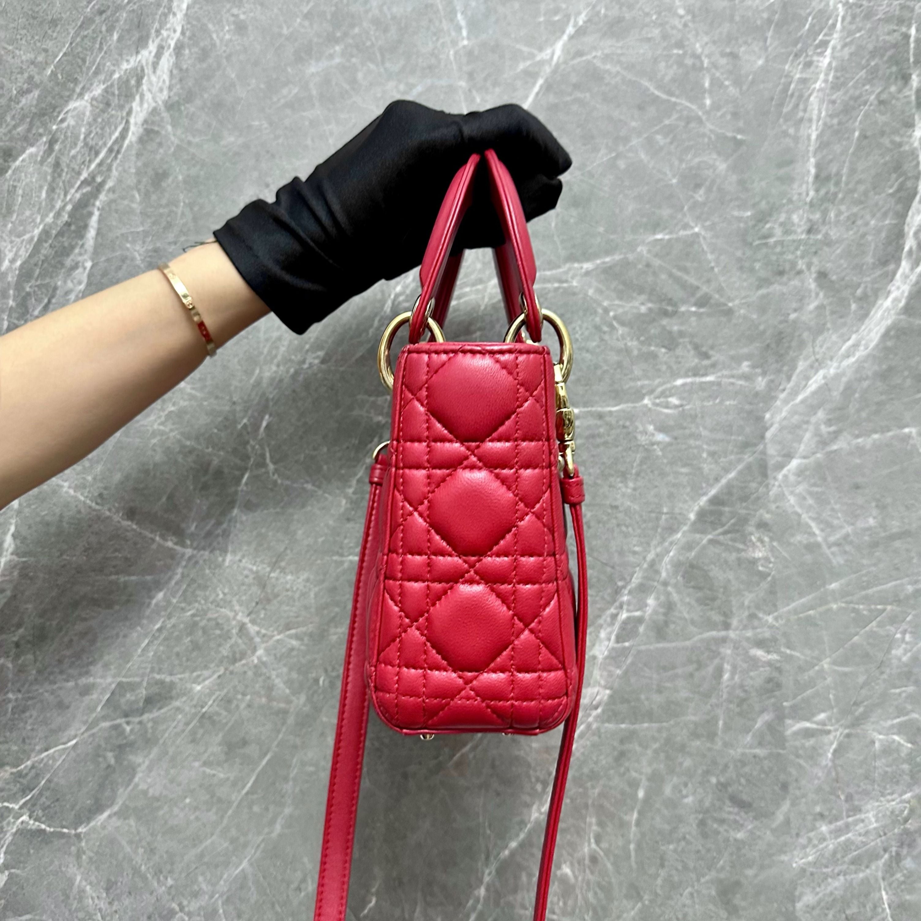 *Adjustable Strap* Dior lady Mini Red Lambskin GHW - Luxury Evermore