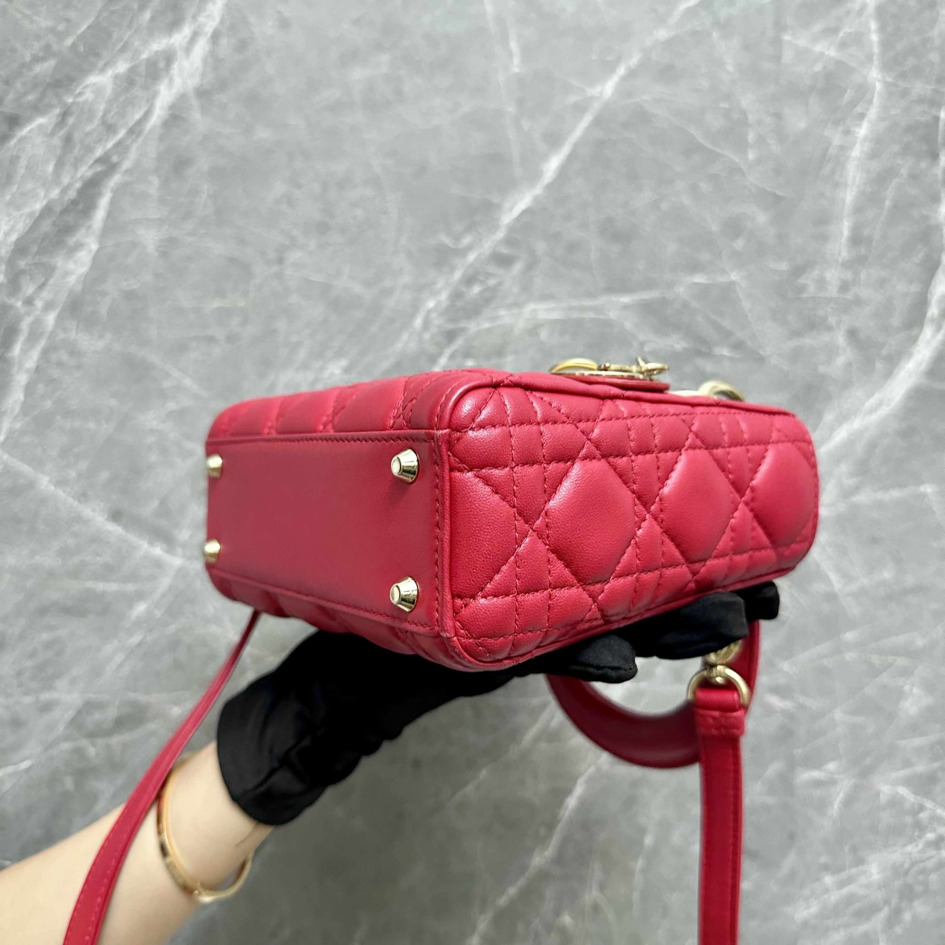 *Adjustable Strap* Dior lady Mini Red Lambskin GHW - Luxury Evermore