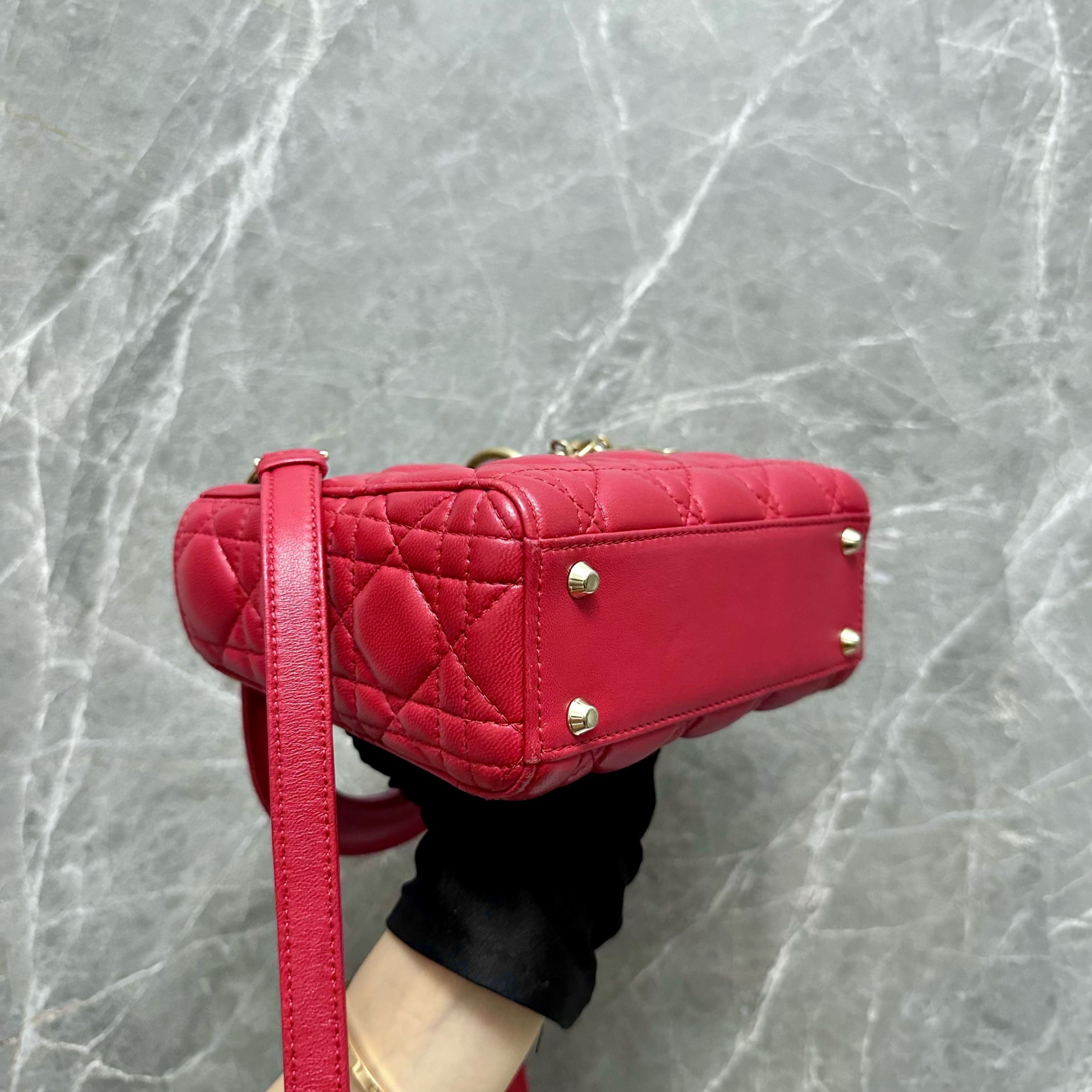 *Adjustable Strap* Dior lady Mini Red Lambskin GHW - Luxury Evermore